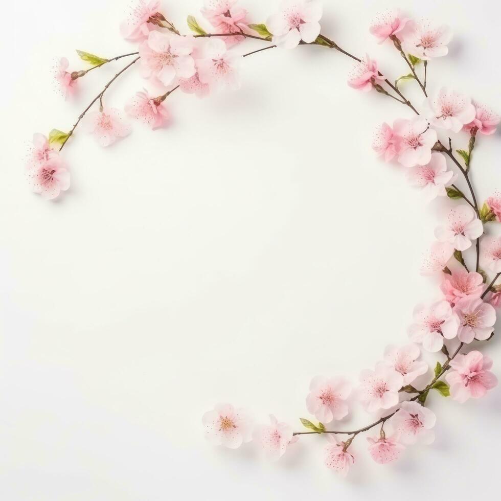 AI generated beautiful spring frame floral background with copy space photo