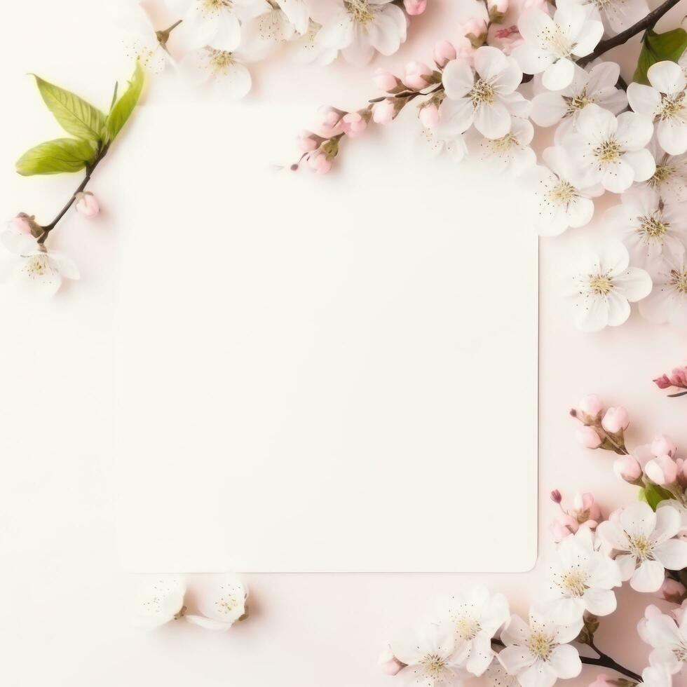 AI generated beautiful spring frame floral background with copy space photo