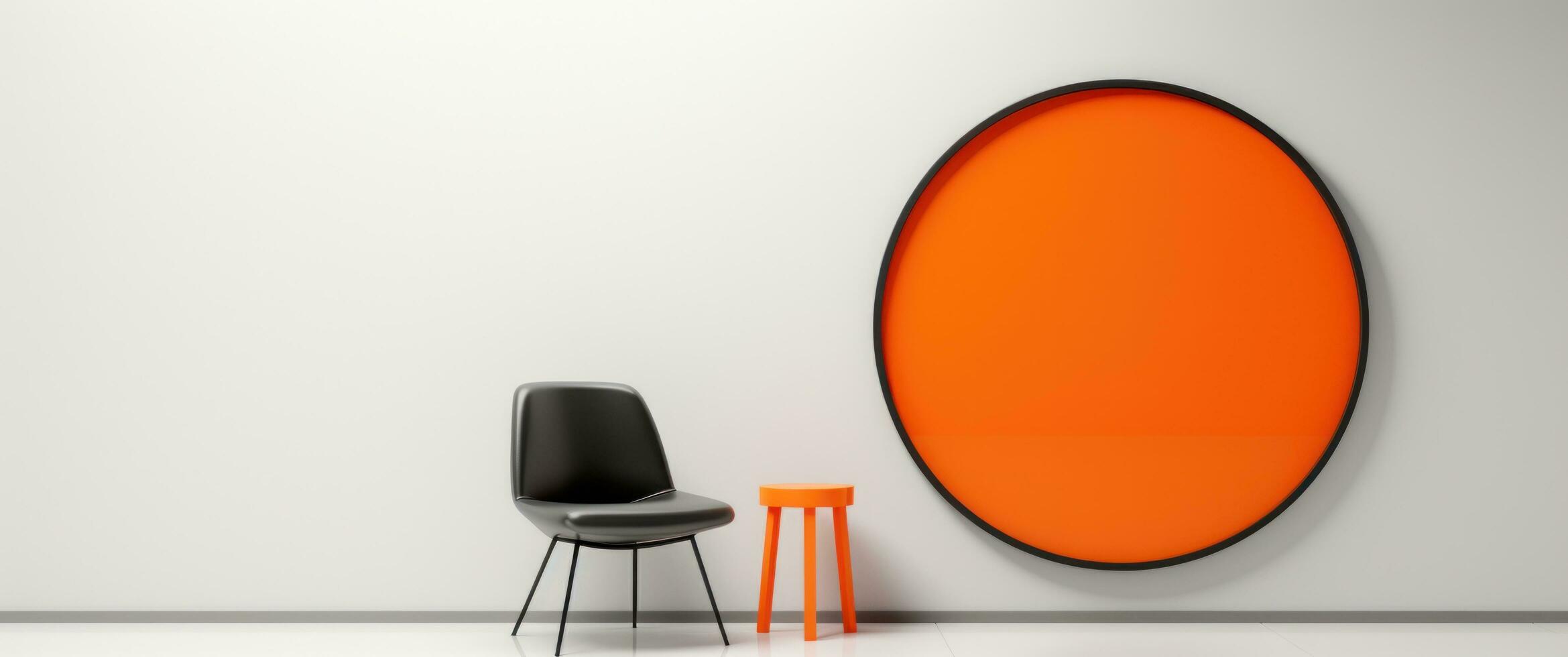 AI generated a large grey mirror is sitting in front of an orange chair photo