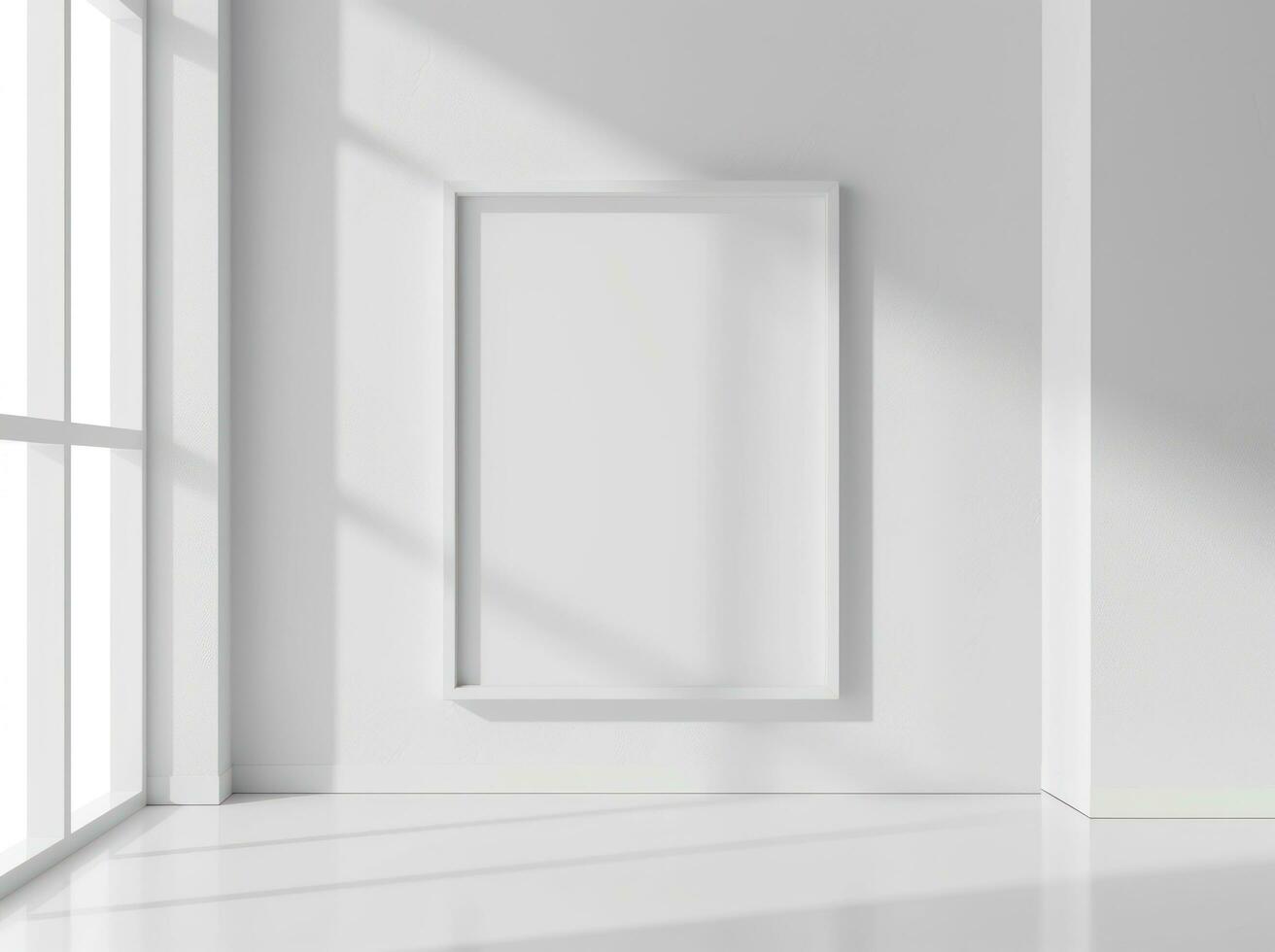AI generated empty room with black frame in front of the window photo