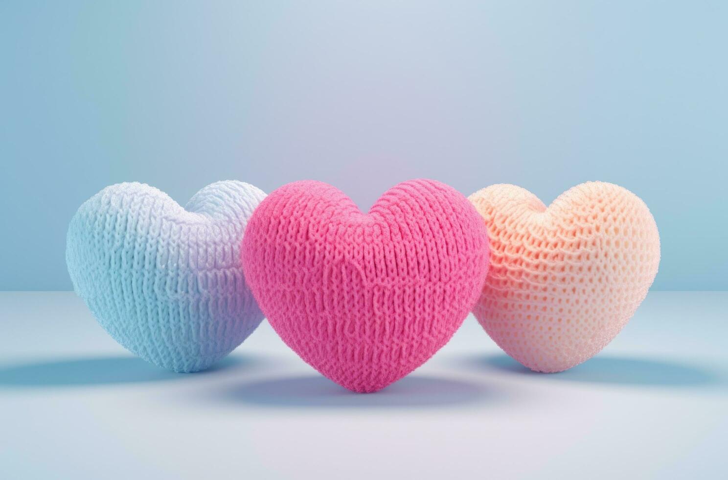 AI generated cute heart knitted in various colors photo