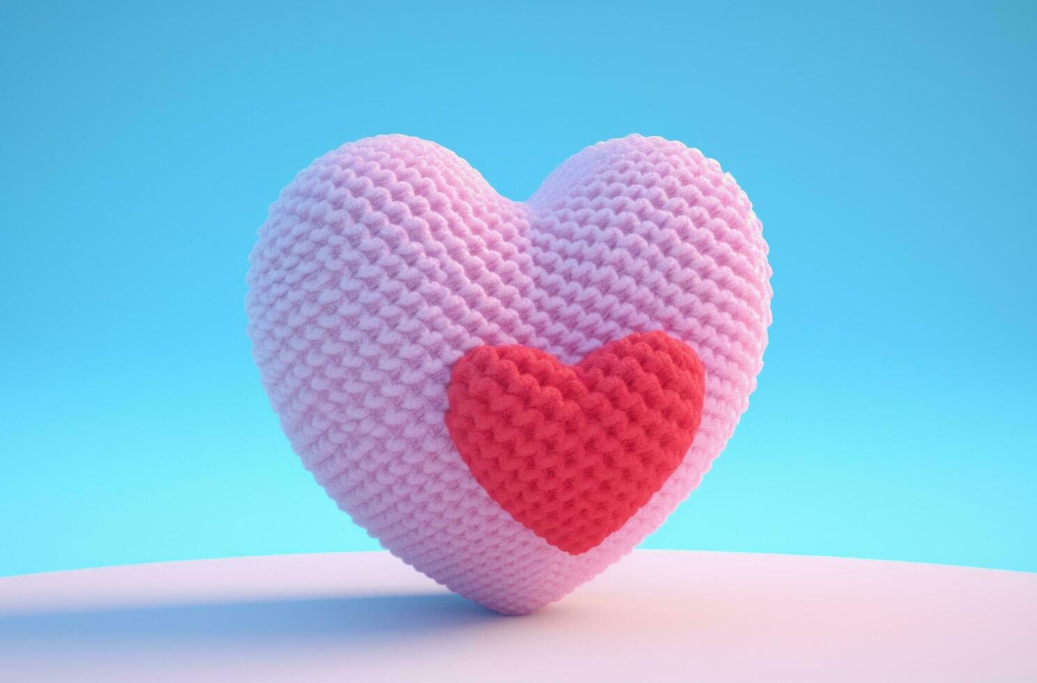 AI generated cute heart knitted in various colors photo
