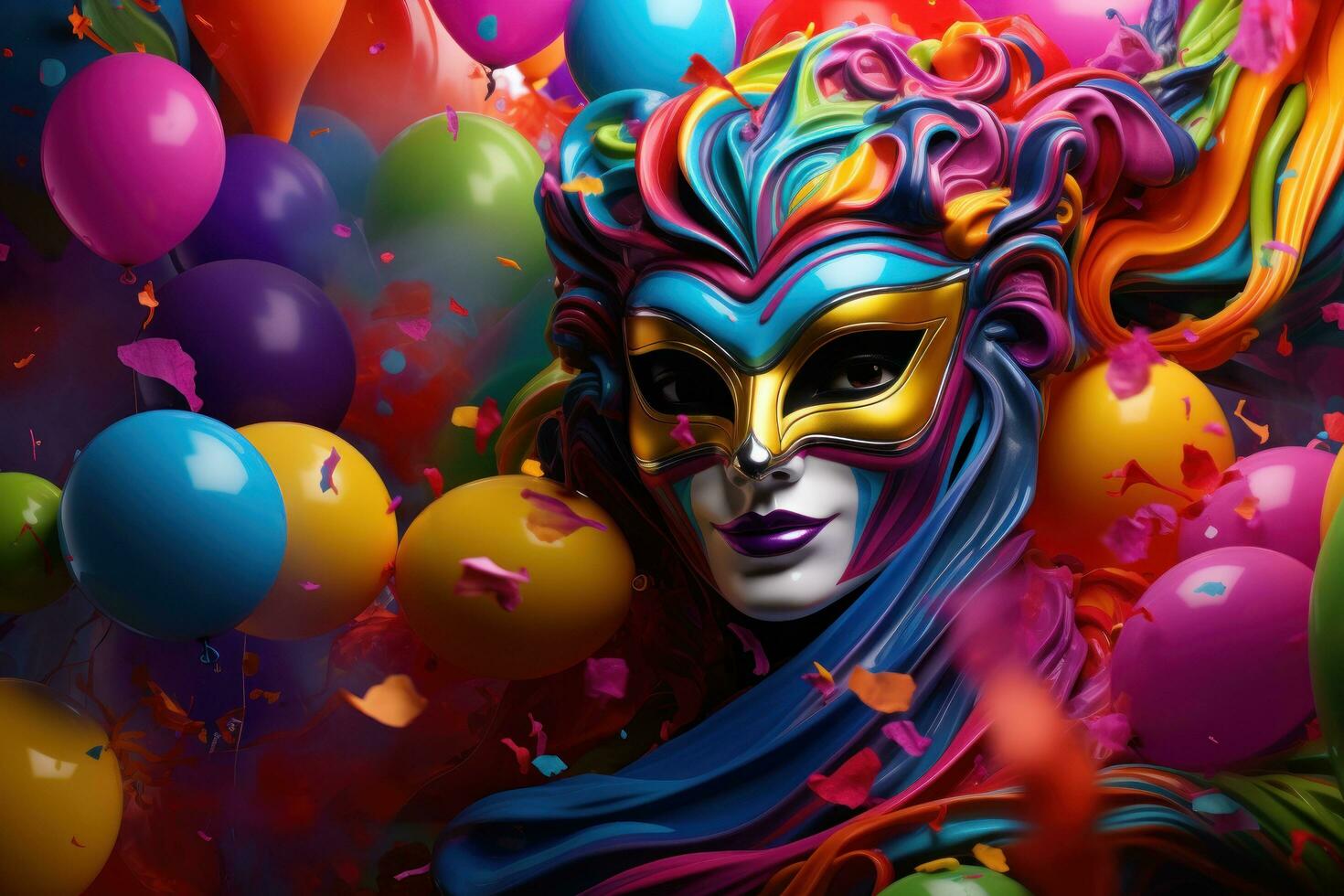 AI generated colorful mask and colorful balloon photo