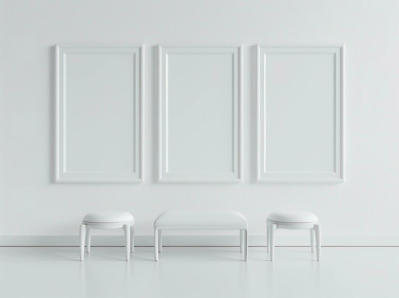 AI generated empty room with black frame in front of the window photo