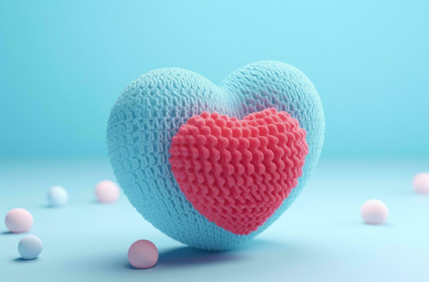 AI generated cute heart knitted in various colors photo
