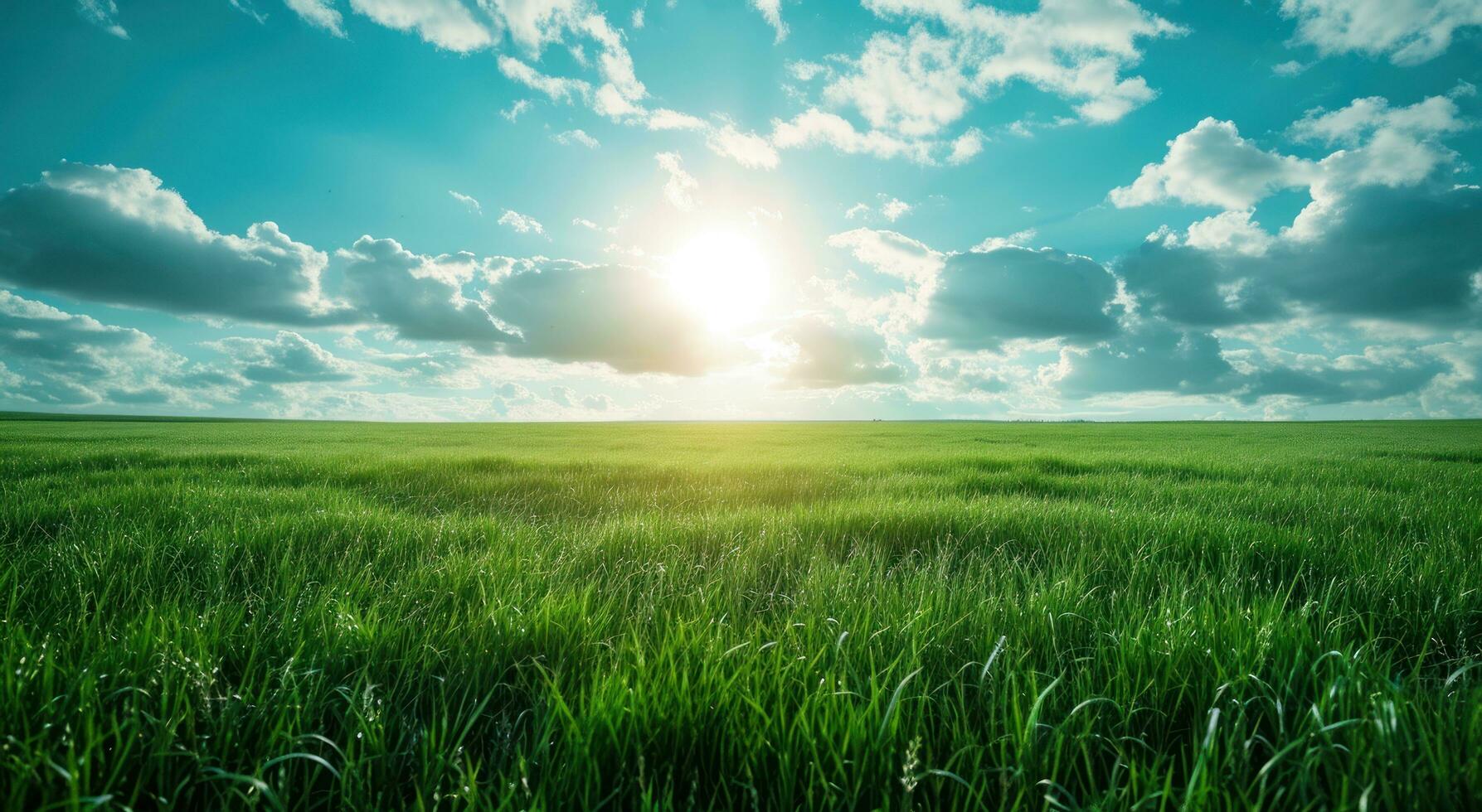 AI generated the sun is shining on a green field photo