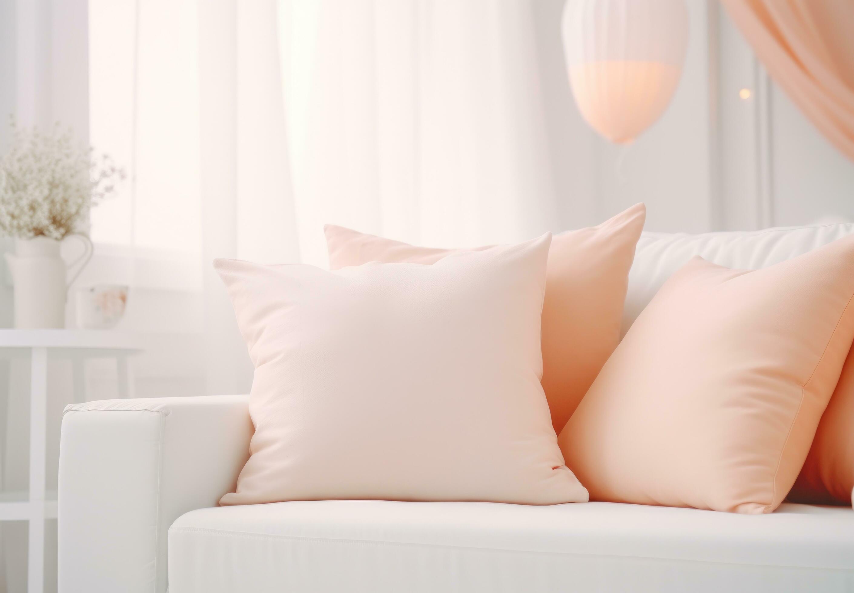 AI generated white cushion with light peach pillows 37112976 Stock