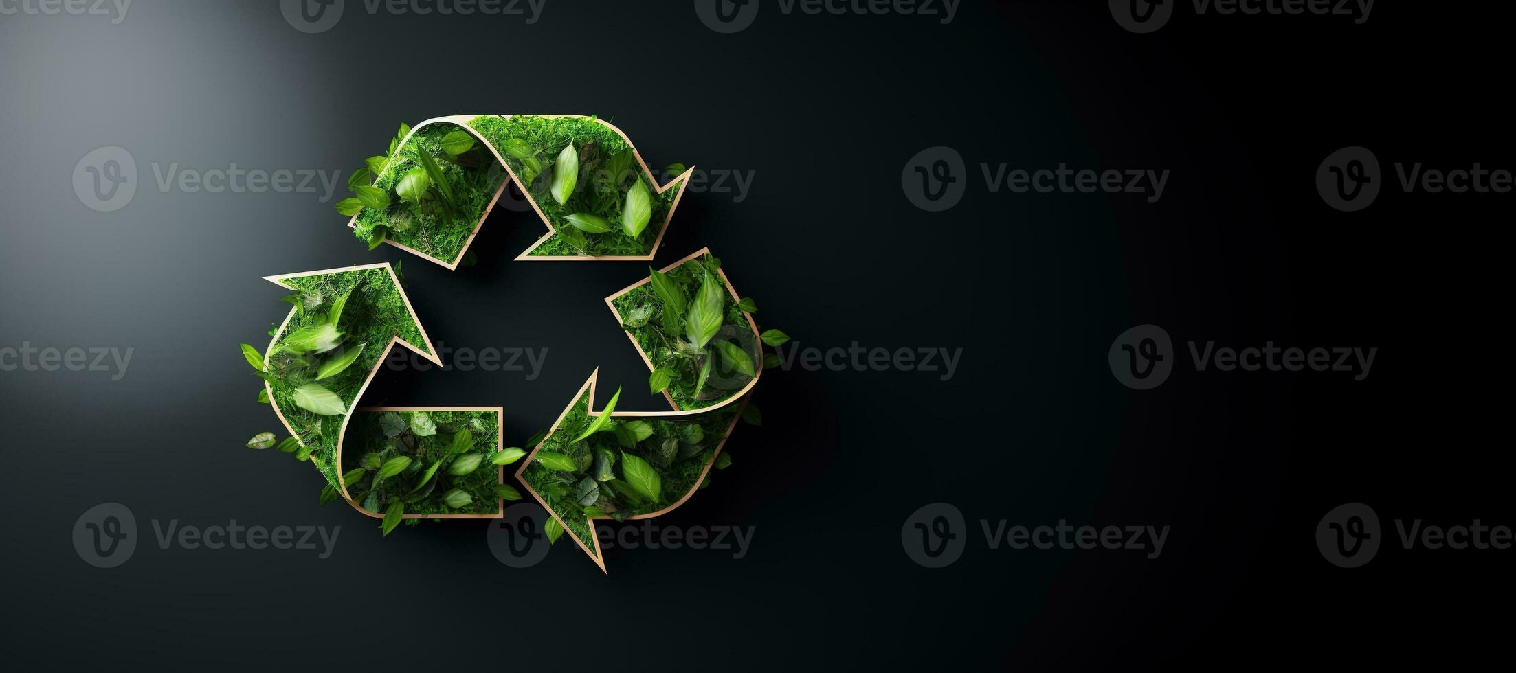 AI generated Generative AI, A recycling green sign made of wood and leaves, zero waste, reuse concept. photo