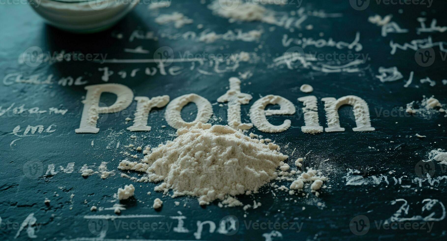 AI generated Generative AI, Whey protein powder with word Protein, sports nutrition, banner with copy space photo