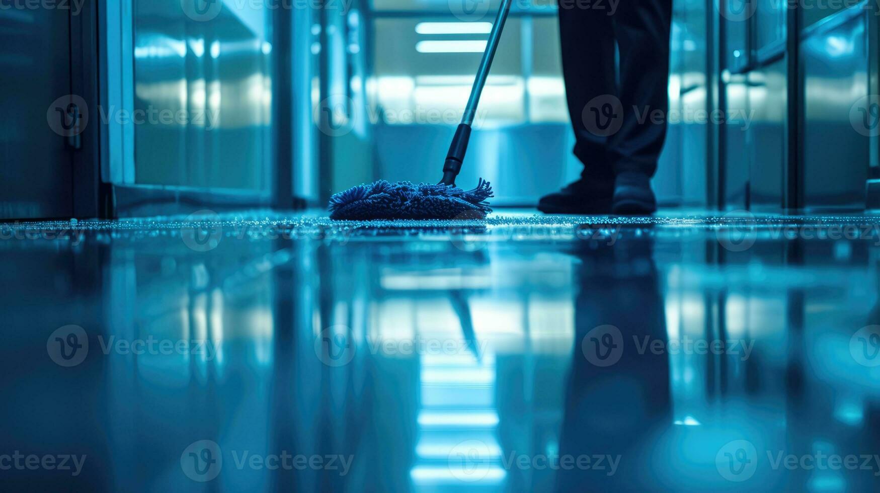 AI generated Generative AI, Housekeeping, cleaning, person with a mop to clean the floor. Office or domestic worker, cleaner and housewife photo