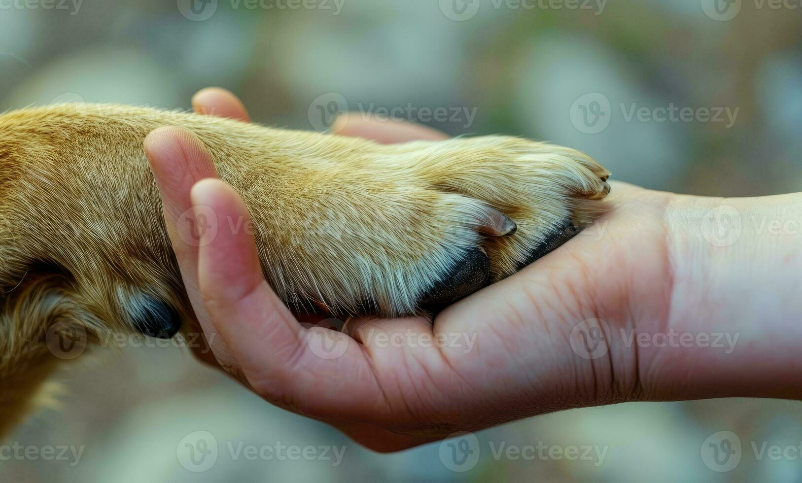 ai generado generativo ai, veterinario mano es participación perros garra. perros pata en humano mano. Doméstico mascota foto