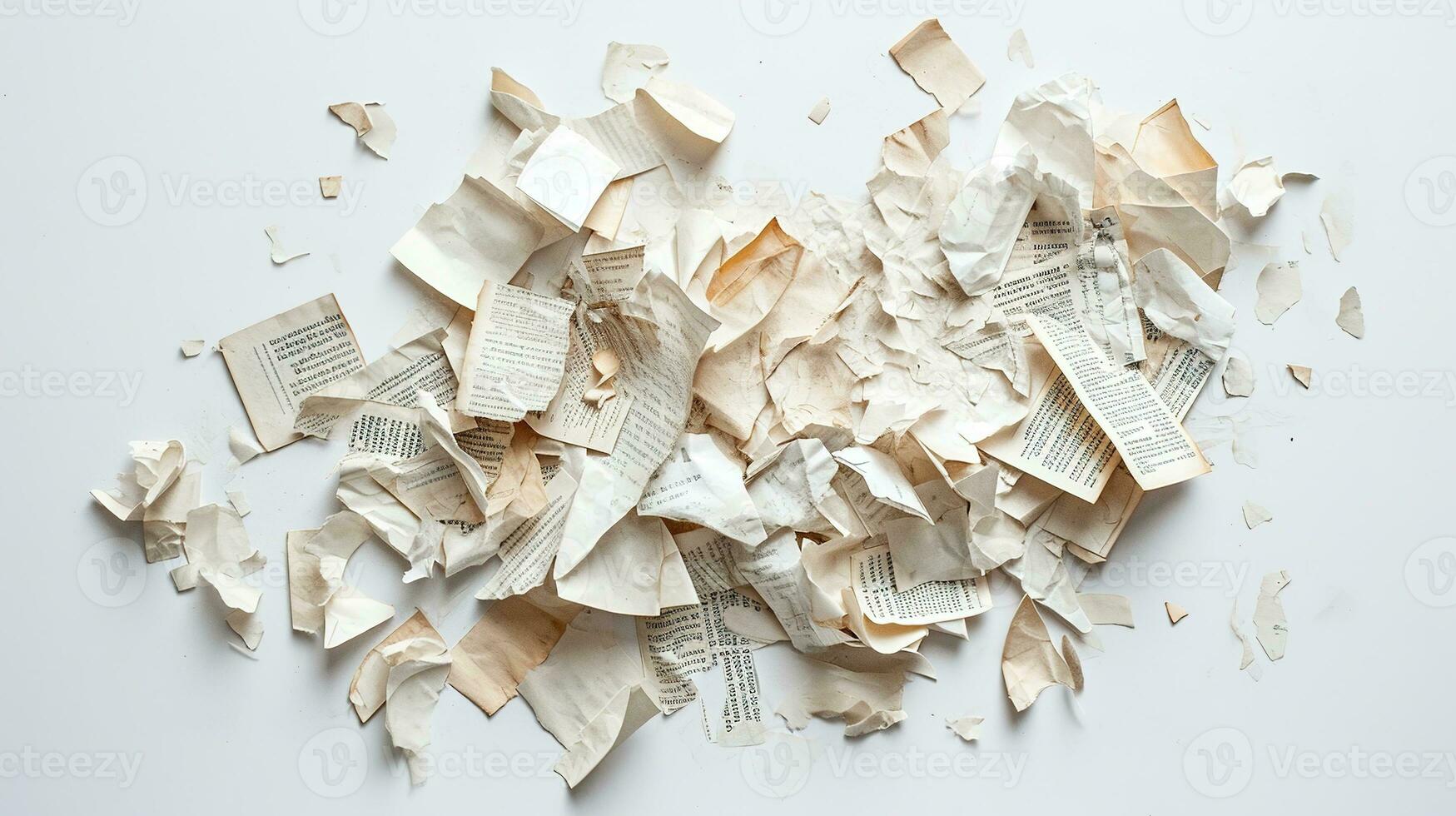 AI generated Generative AI, collage of waste paper pieces, ripped paper with torn, recycling concept photo