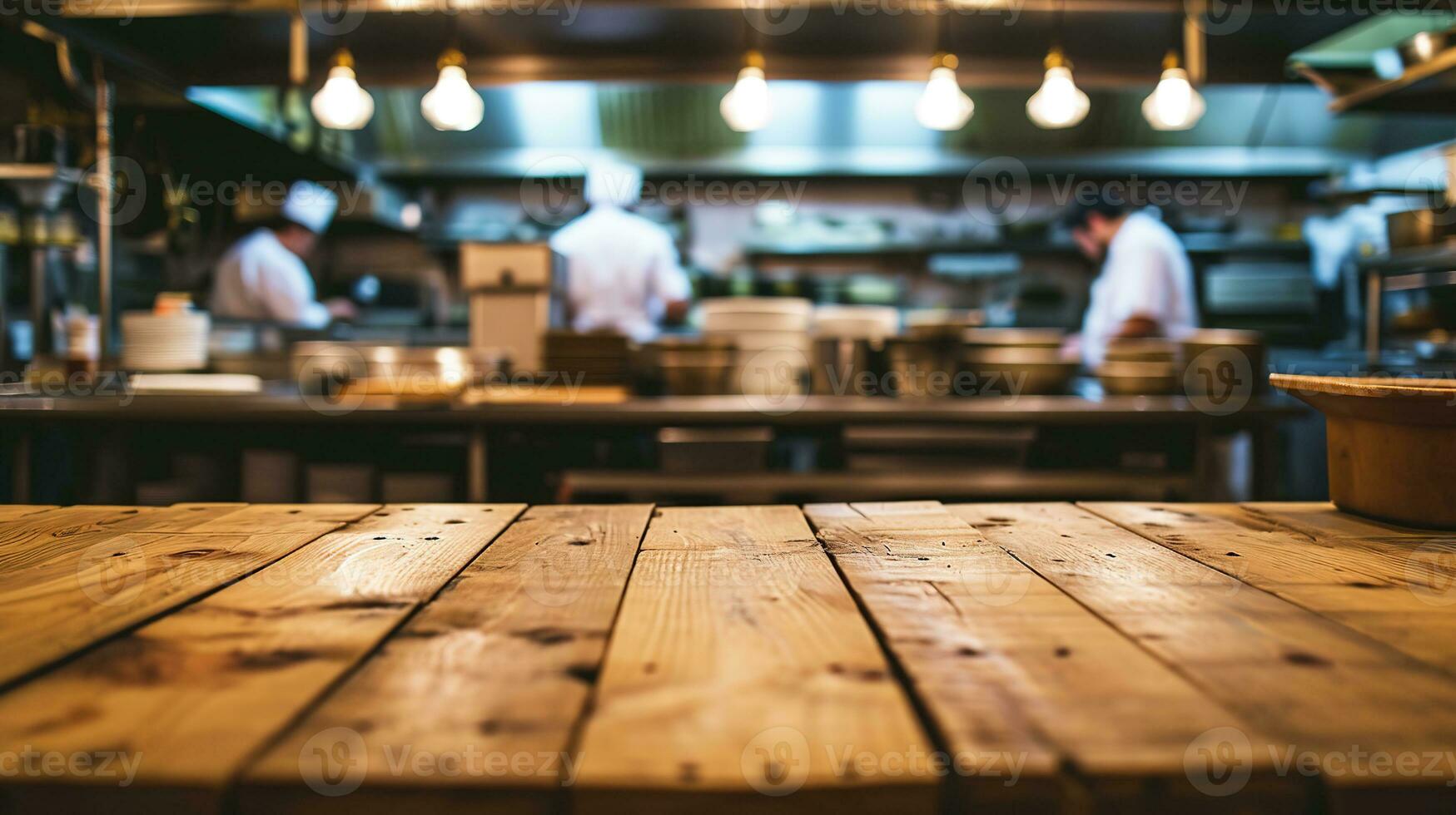 AI generated Generative AI, busy chefs working on the restaurant kitchen , blurred background photo