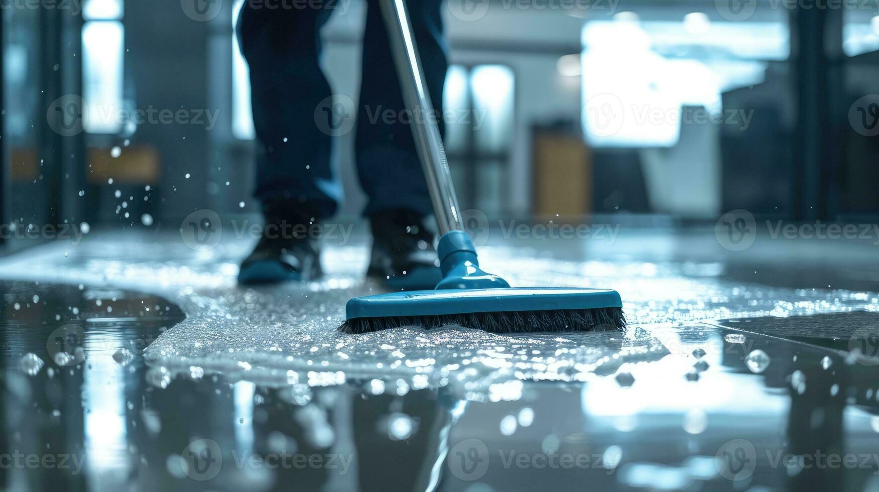 AI generated Generative AI, Housekeeping, cleaning, person with a mop to clean the floor. Office or domestic worker, cleaner and housewife photo