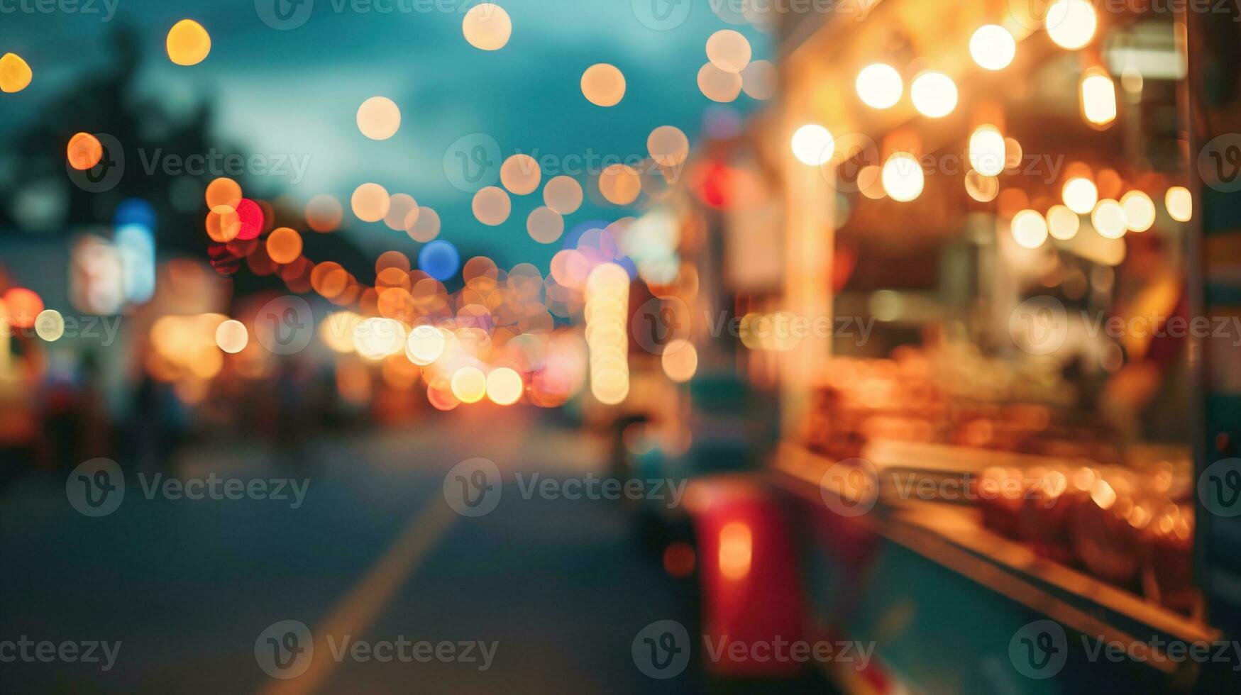 AI generated Generative AI, Food truck street festival, blurred lights background, atmospheric bokeh, muted colors photo