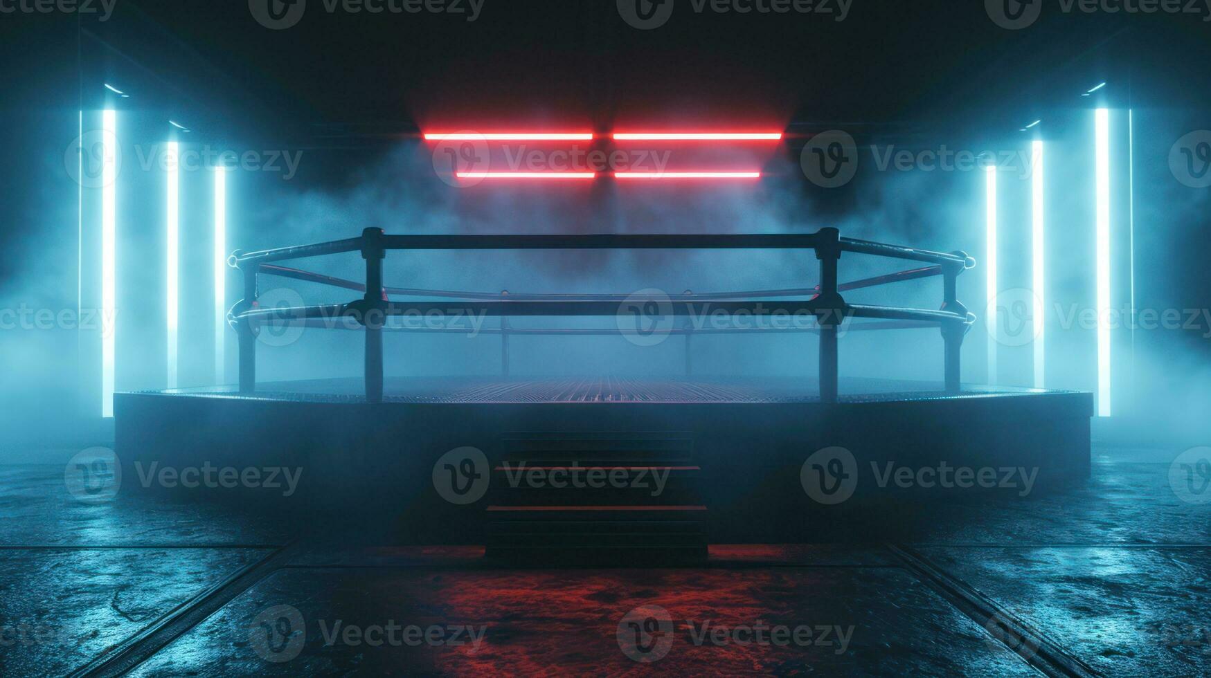 AI generated Generative AI, professional boxing ring with spotlights and smokey background, martial arts sport photo