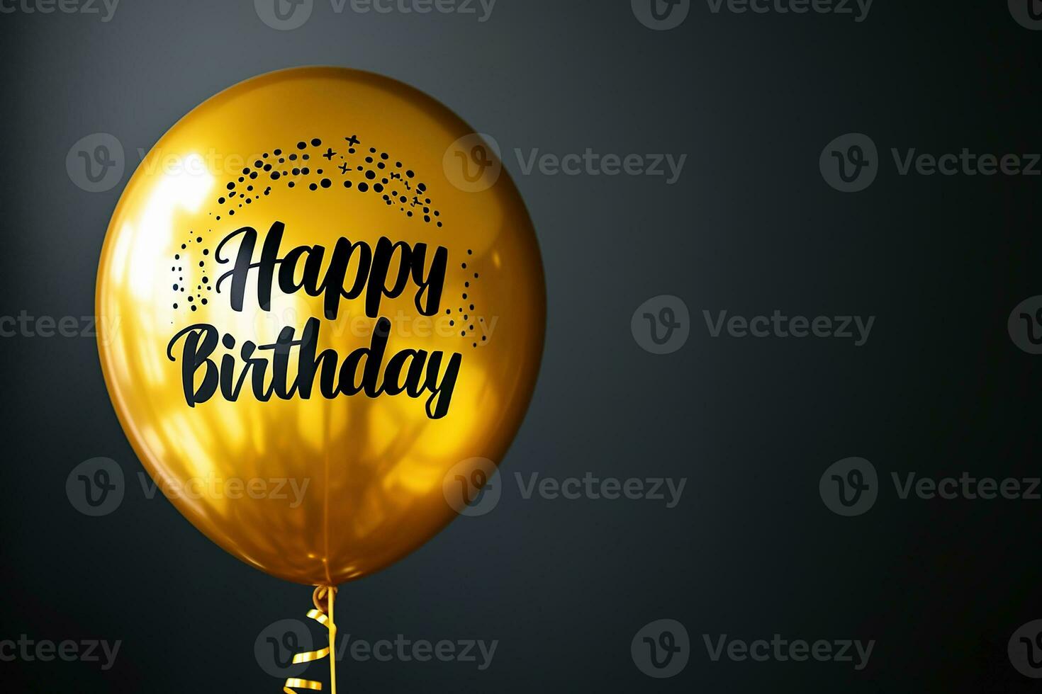 AI generated Generative AI, golden balloon with congratulation, Happy Birthday, black background photo