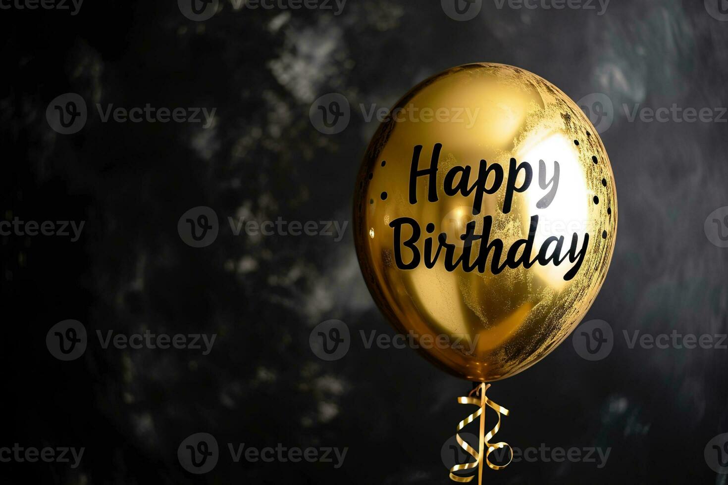 AI generated Generative AI, golden balloon with congratulation, Happy Birthday, black background photo