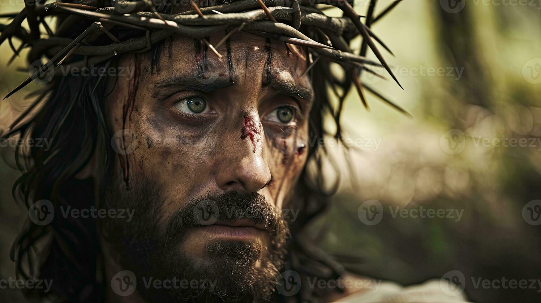 AI generated Generative AI, Jesus Christ in crown of thorns, photo close up