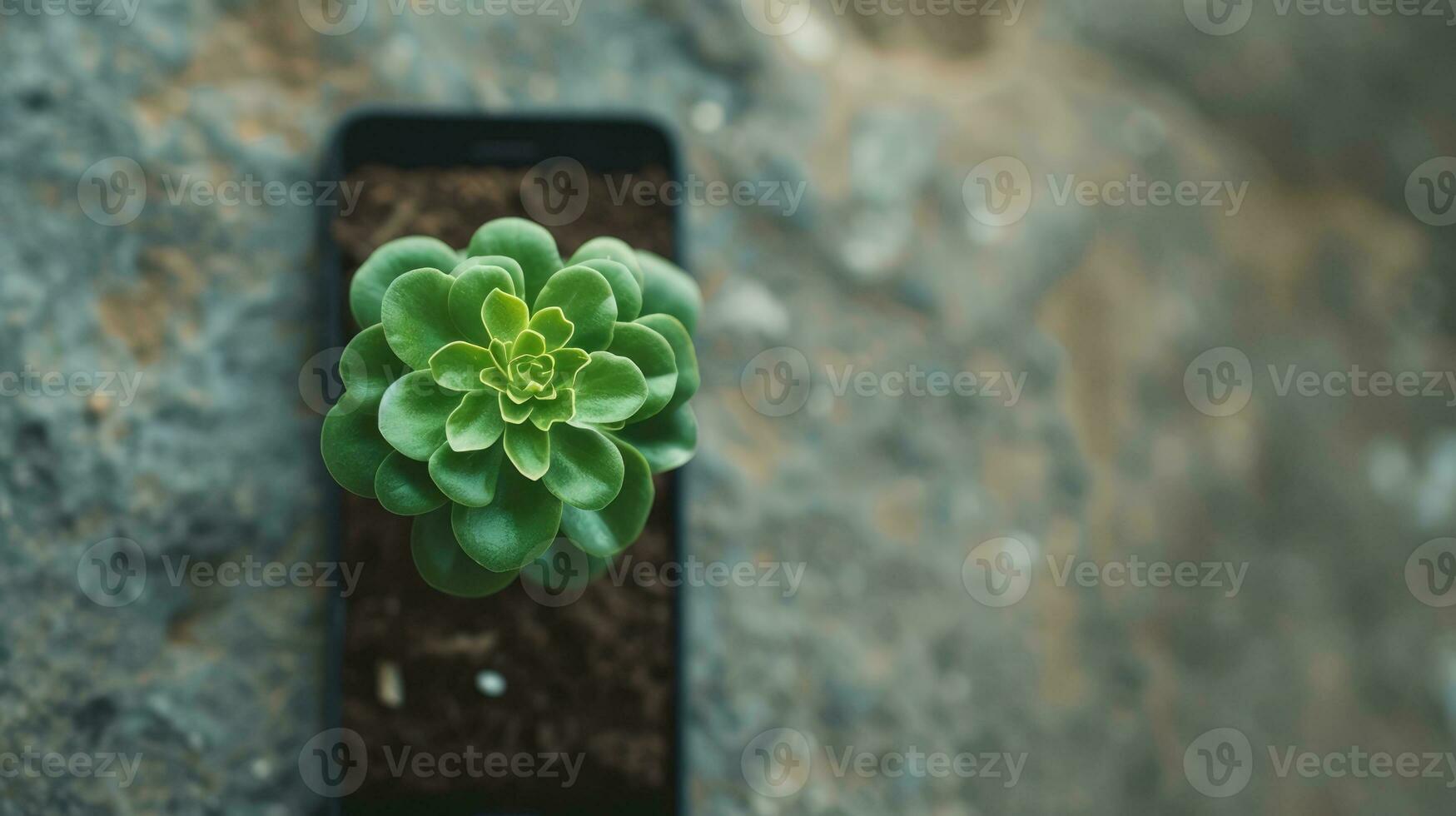 AI generated Generative AI, Plant growing from the smartphone screen. Ecology and environment concept photo