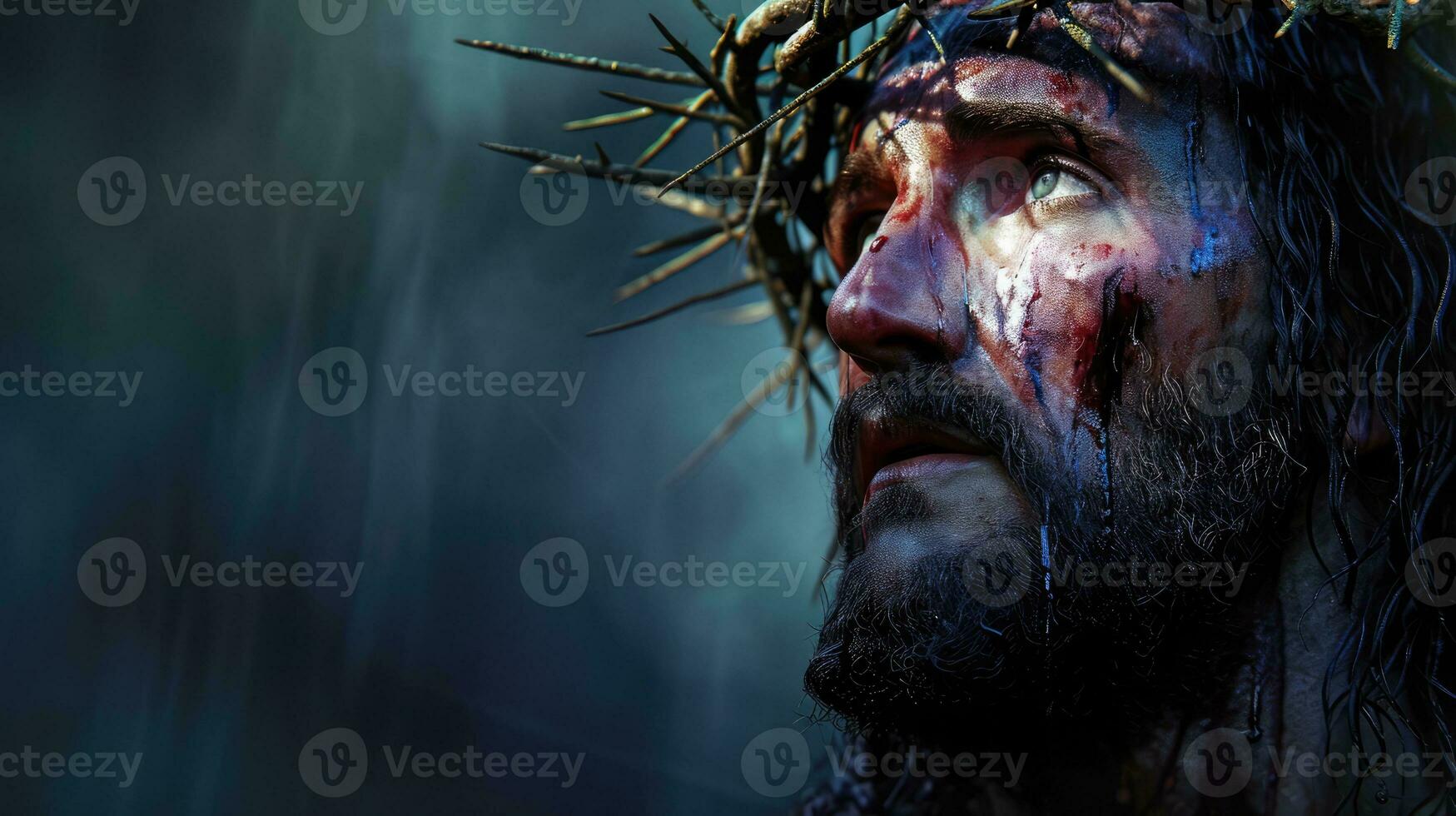 AI generated Generative AI, Jesus Christ in crown of thorns, photo close up