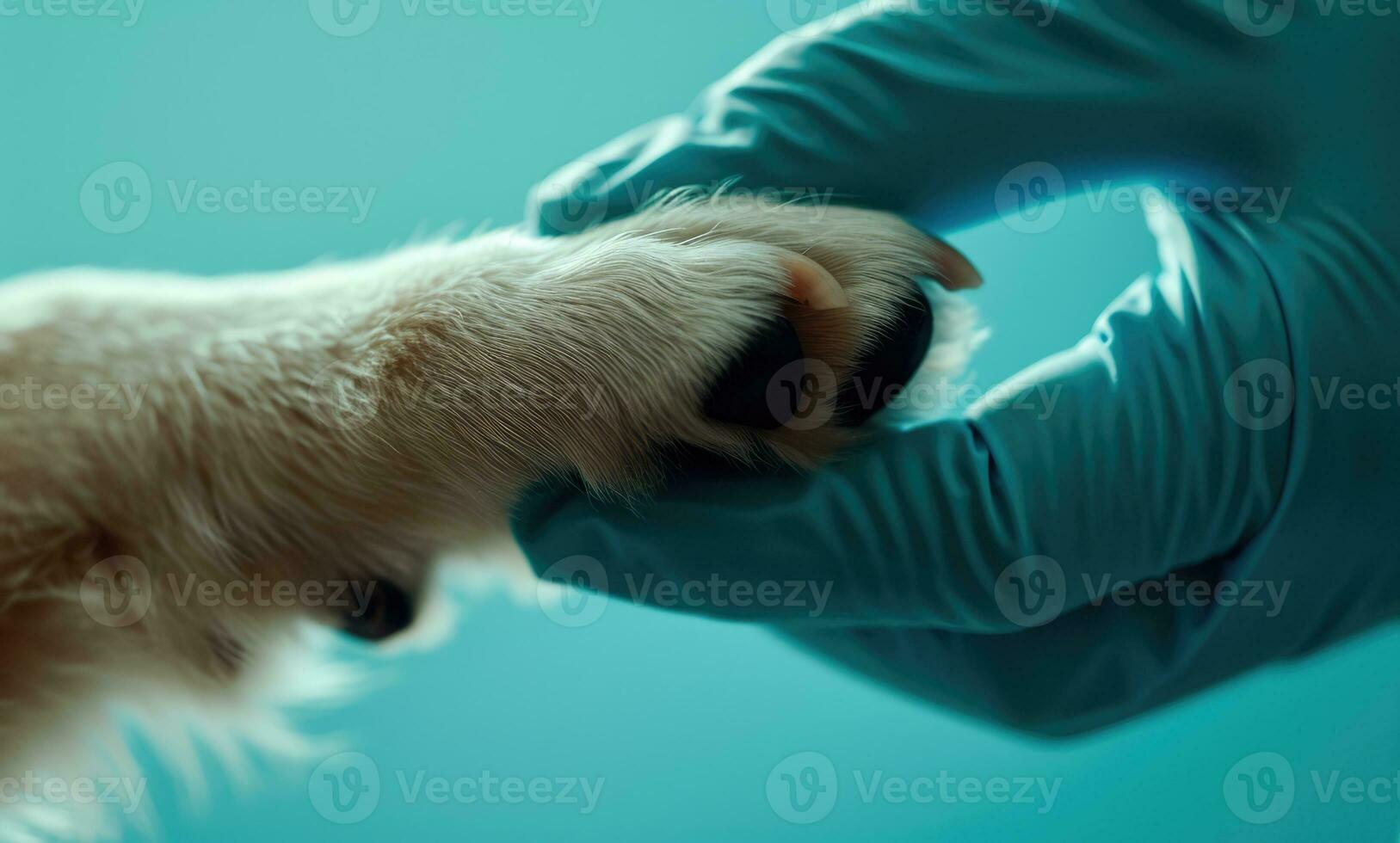 AI generated Generative AI, veterinarian hand is holding dog's claw. Dog's paw in human's hand. Domestic pet photo