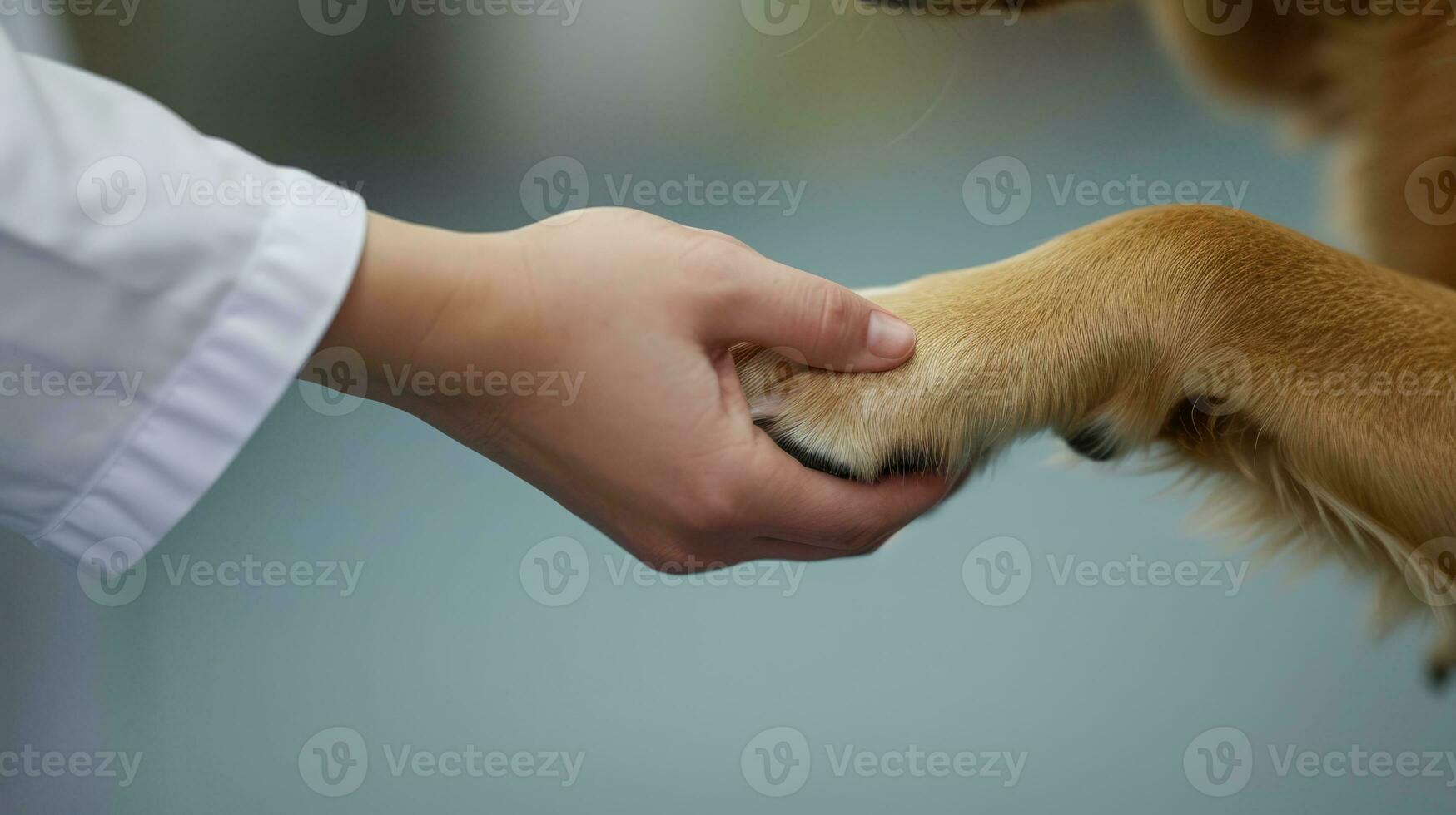 AI generated Generative AI, veterinarian hand is holding dog's claw. Dog's paw in human's hand. Domestic pet photo