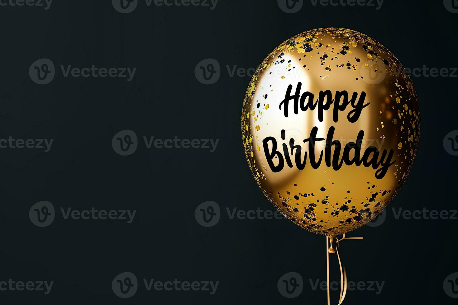 AI generated Generative AI, golden balloon with congratulation, Happy Birthday, black background photo