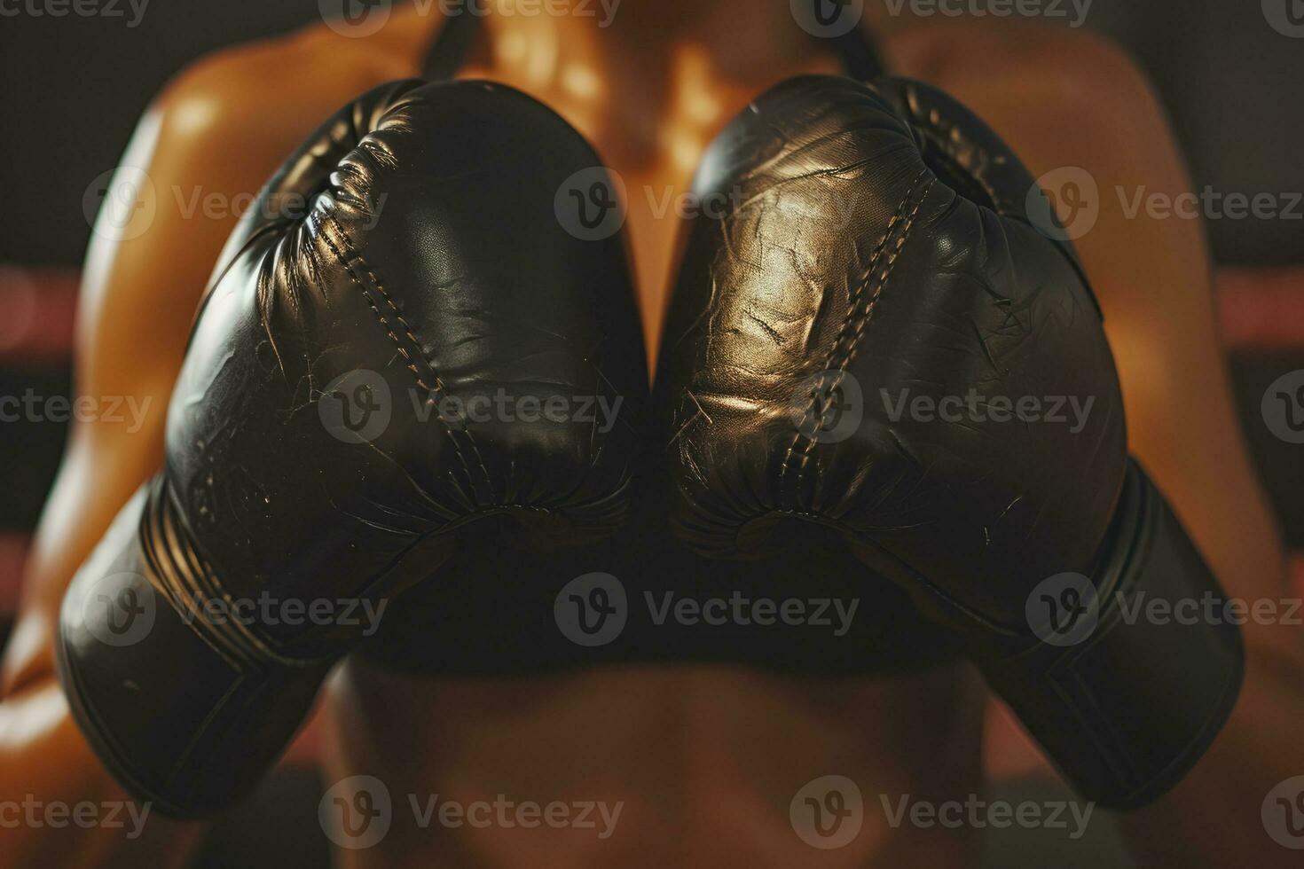 AI generated Generative AI, Woman training boxing wearing boxing gloves, female boxer photo