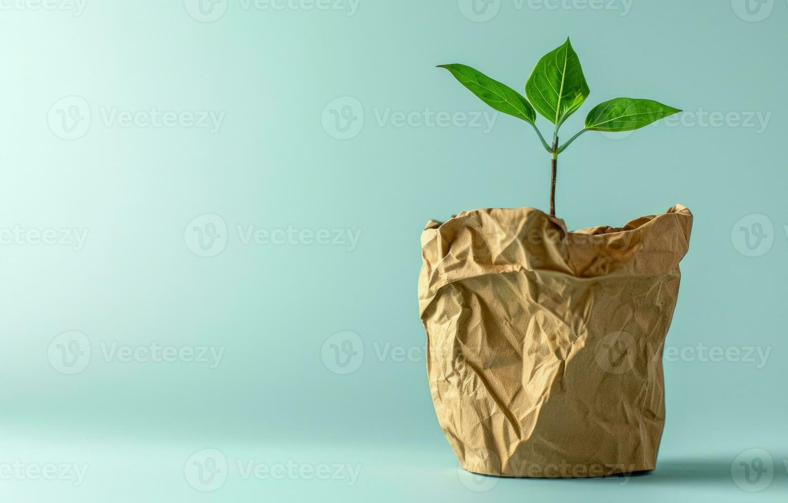 AI generated Generative AI, plant sprout with green leaves growing from recycled paper. Eco, zero waste, plastic free and environment concept photo
