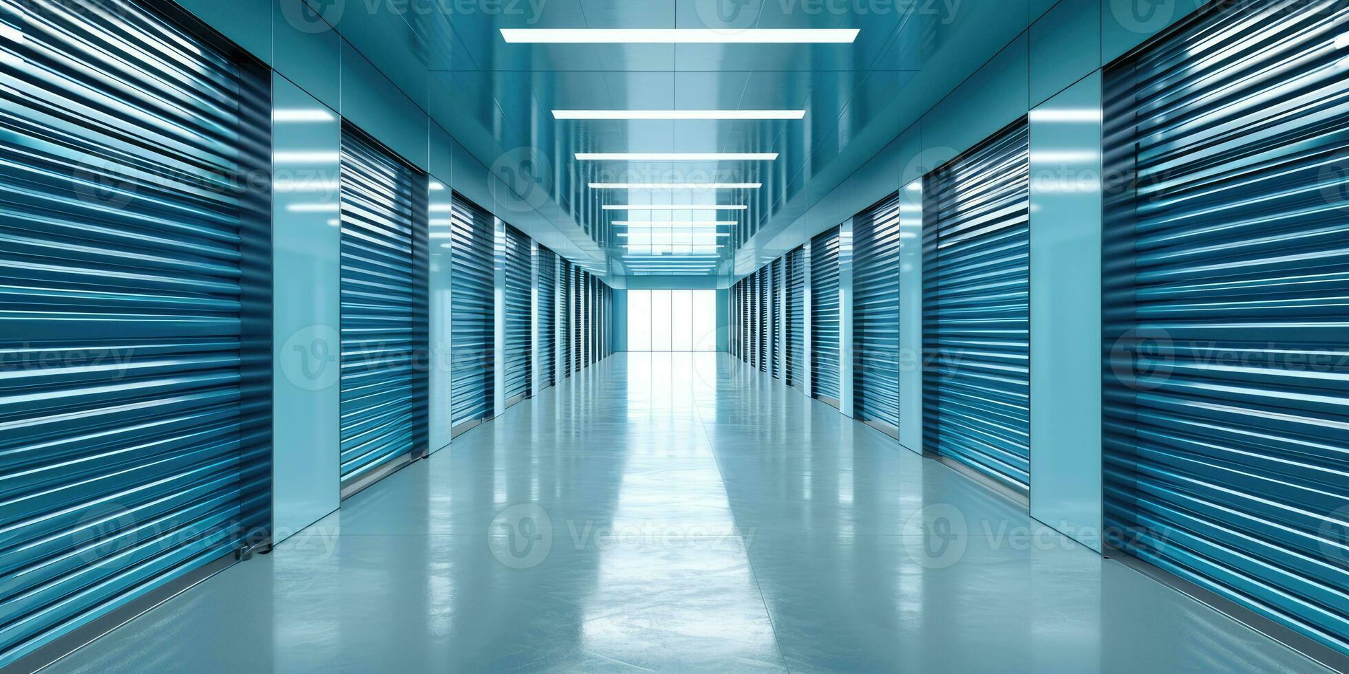 AI generated Generative AI, Mini metal self storage facilities rental units, warehouse exterior, industry garage building. photo