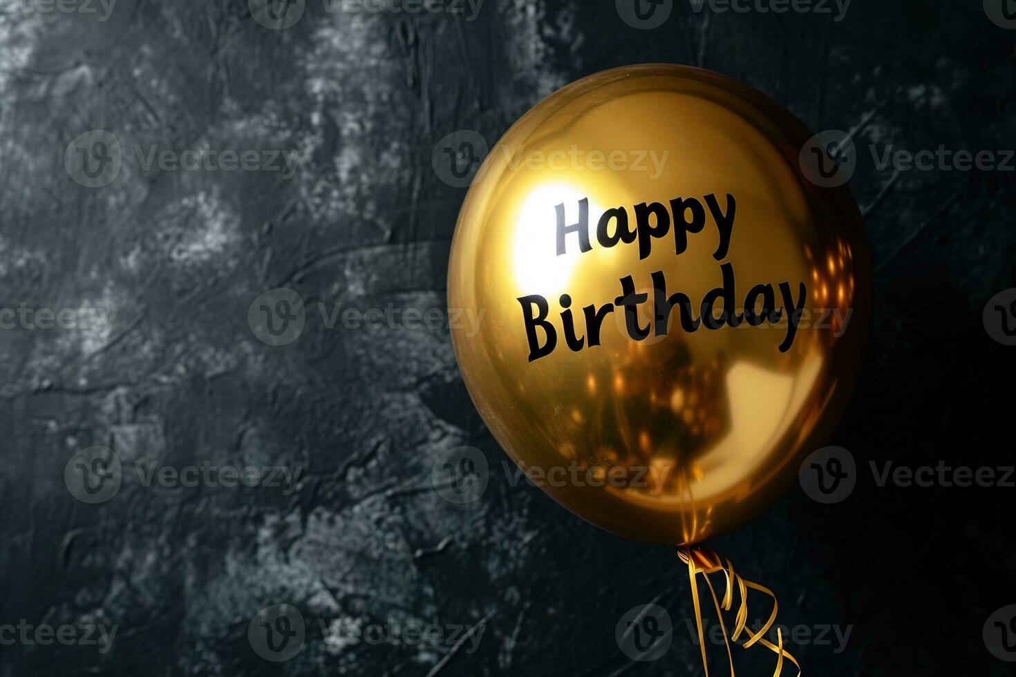 AI generated Generative AI, golden balloon with congratulation, Happy Birthday, black background photo