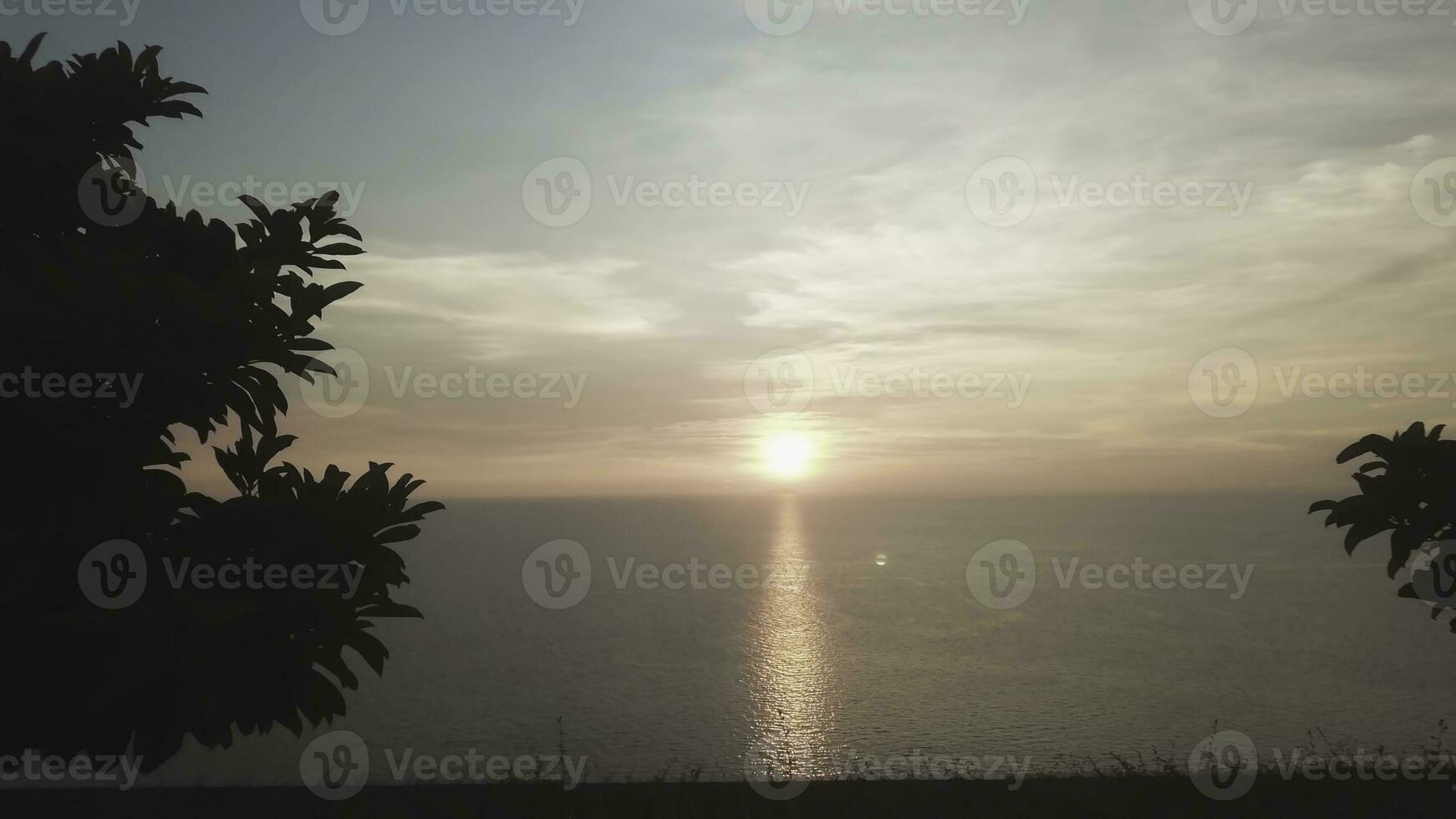Panorama of beautiful sunset on the ocean. Video. View of sunset seascape in the middle of the ocean. Aerial photo