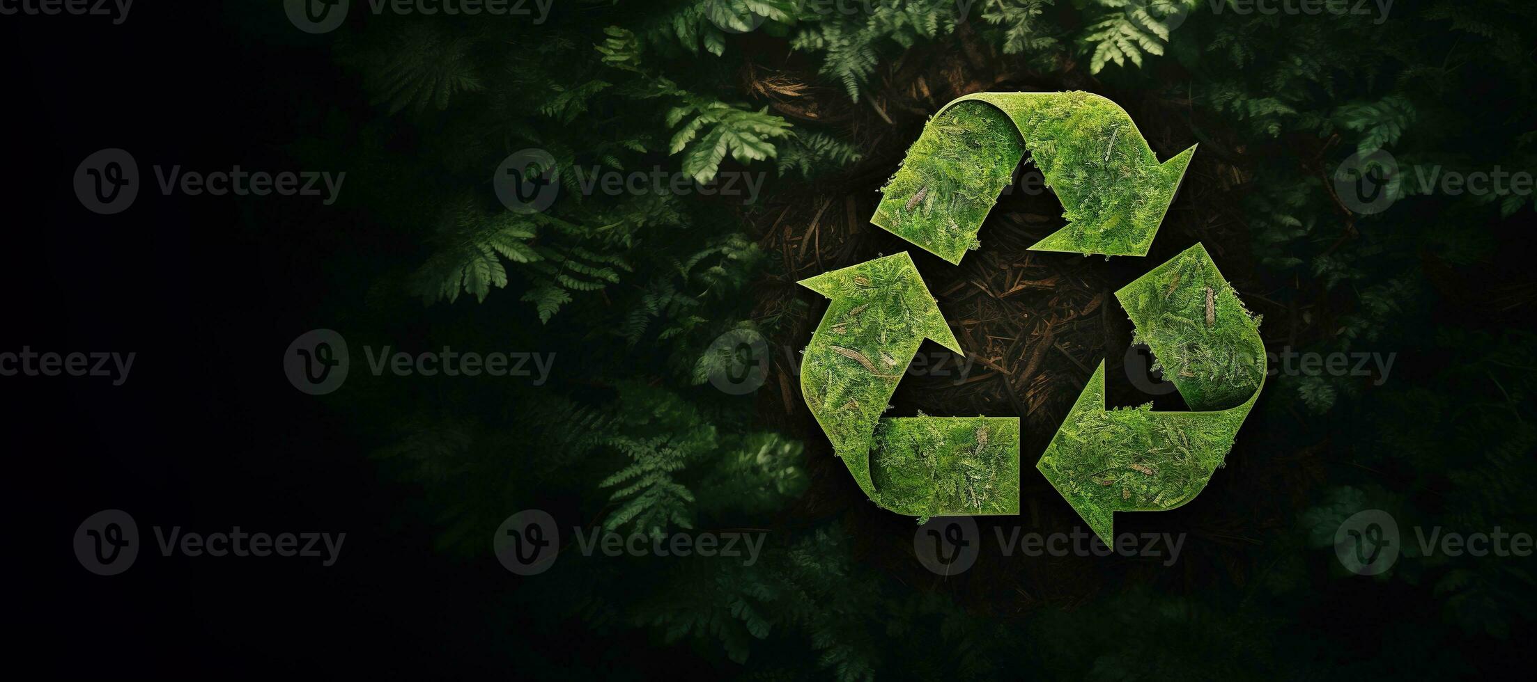 AI generated Generative AI, A recycling green sign made of wood and leaves, zero waste, reuse concept. photo