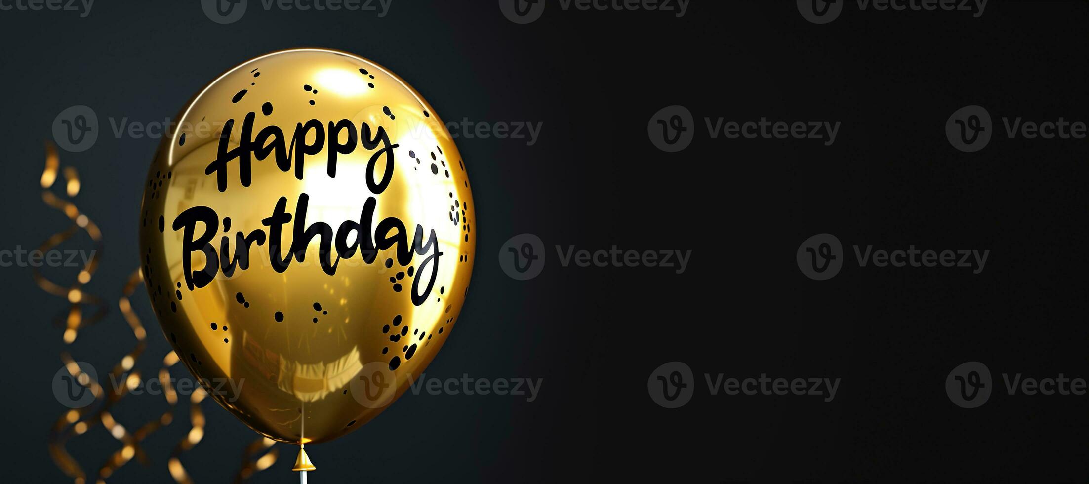 AI generated Generative AI, golden balloon with congratulation, Happy Birthday, black background photo