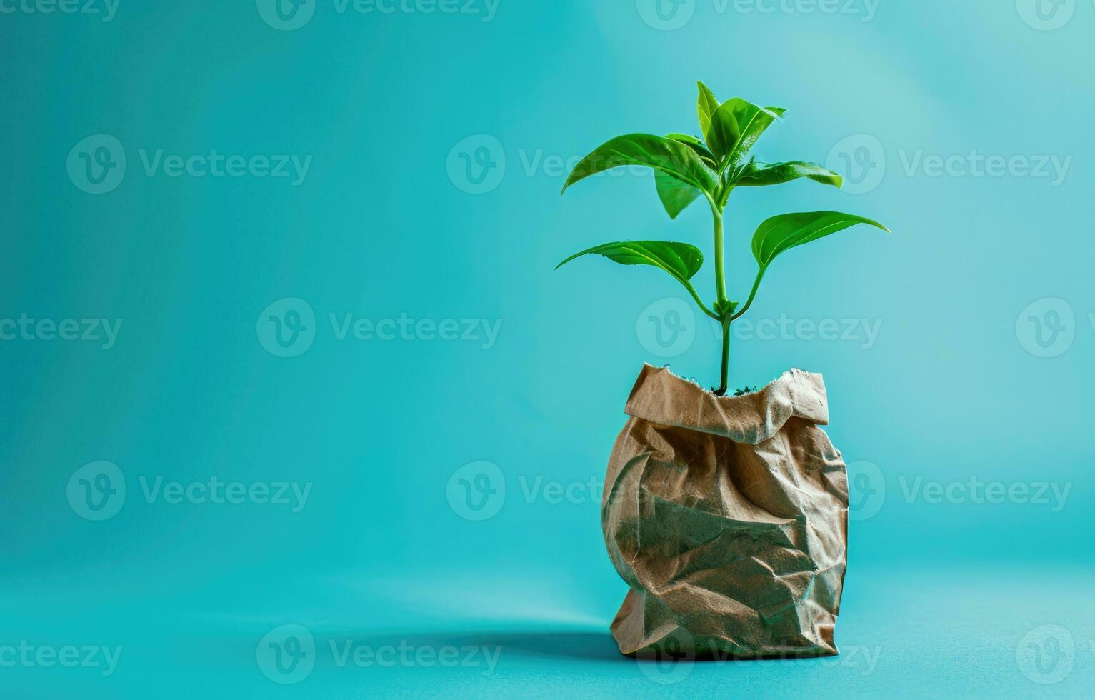 AI generated Generative AI, plant sprout with green leaves growing from recycled paper. Eco, zero waste, plastic free and environment concept photo