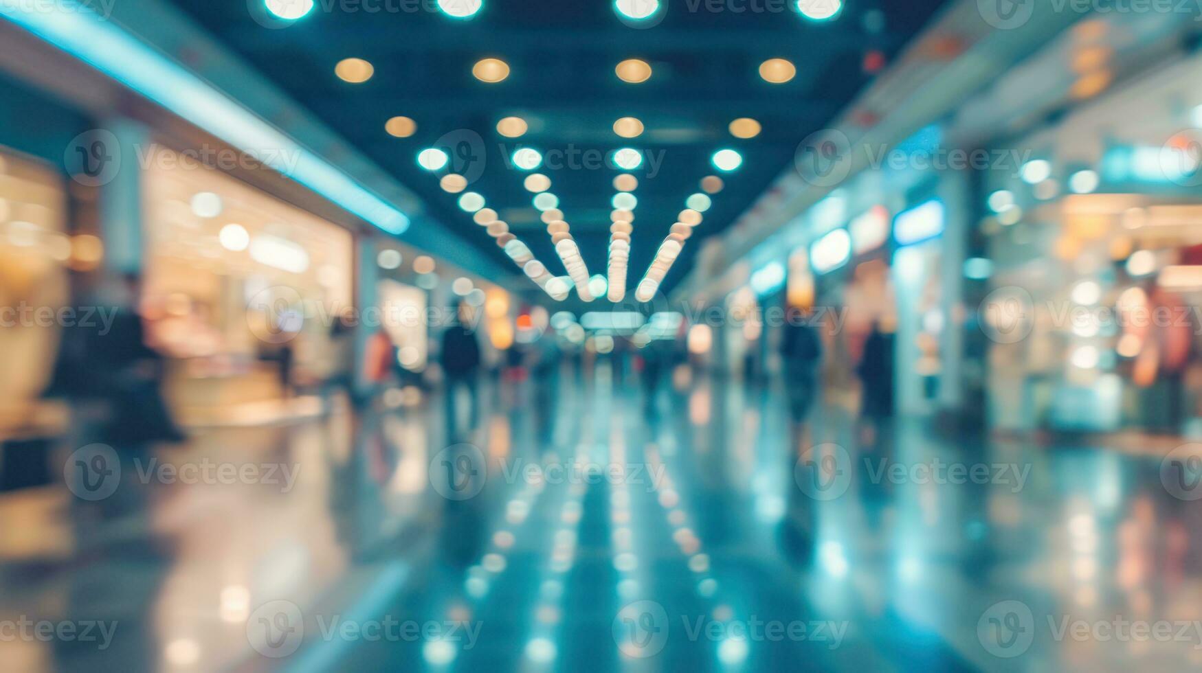 AI generated Generative AI, empty shopping mall as blurred abstract background photo