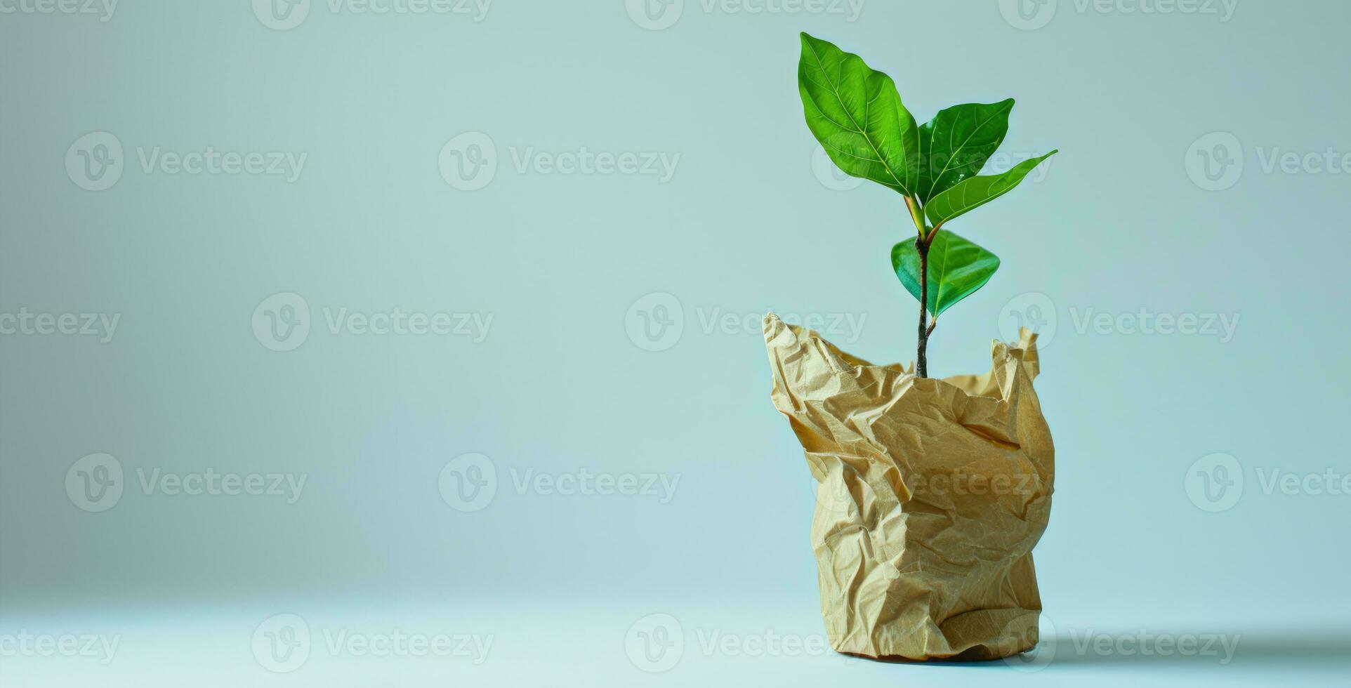 AI generated Generative AI, plant sprout with green leaves growing from recycled paper. Eco, zero waste, plastic free and environment concept photo