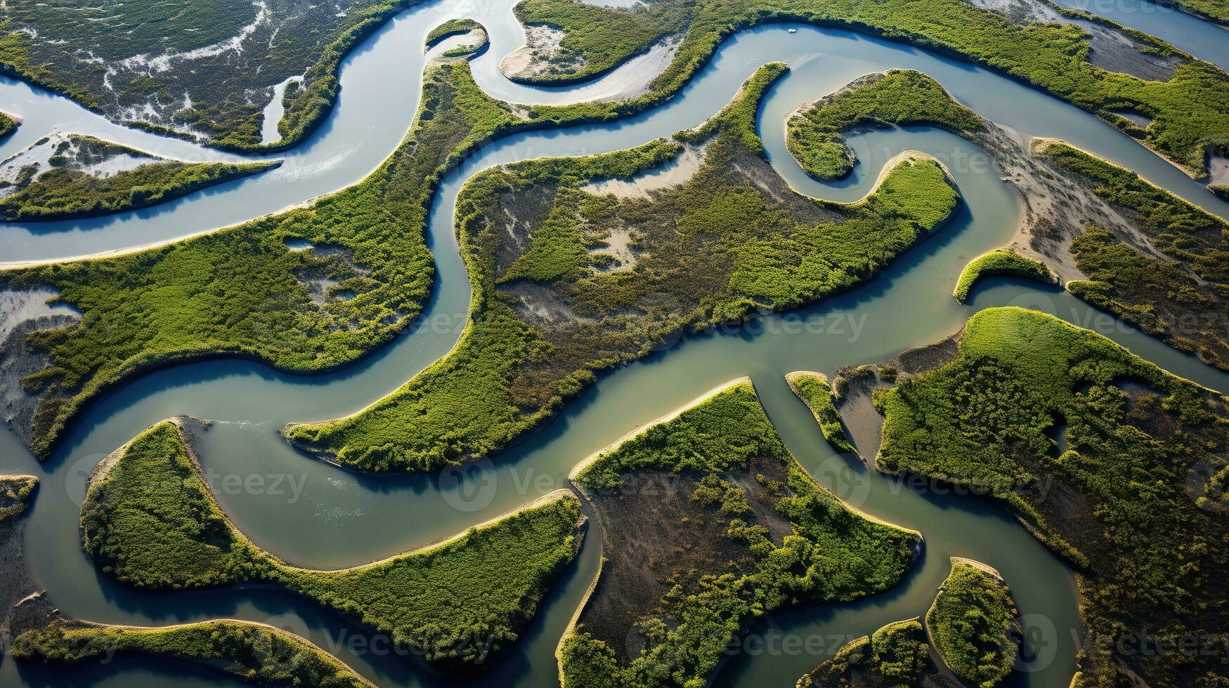 AI generated Generative AI, aerial view of labyrinth waterways, drone photo, beautiful landscape photo
