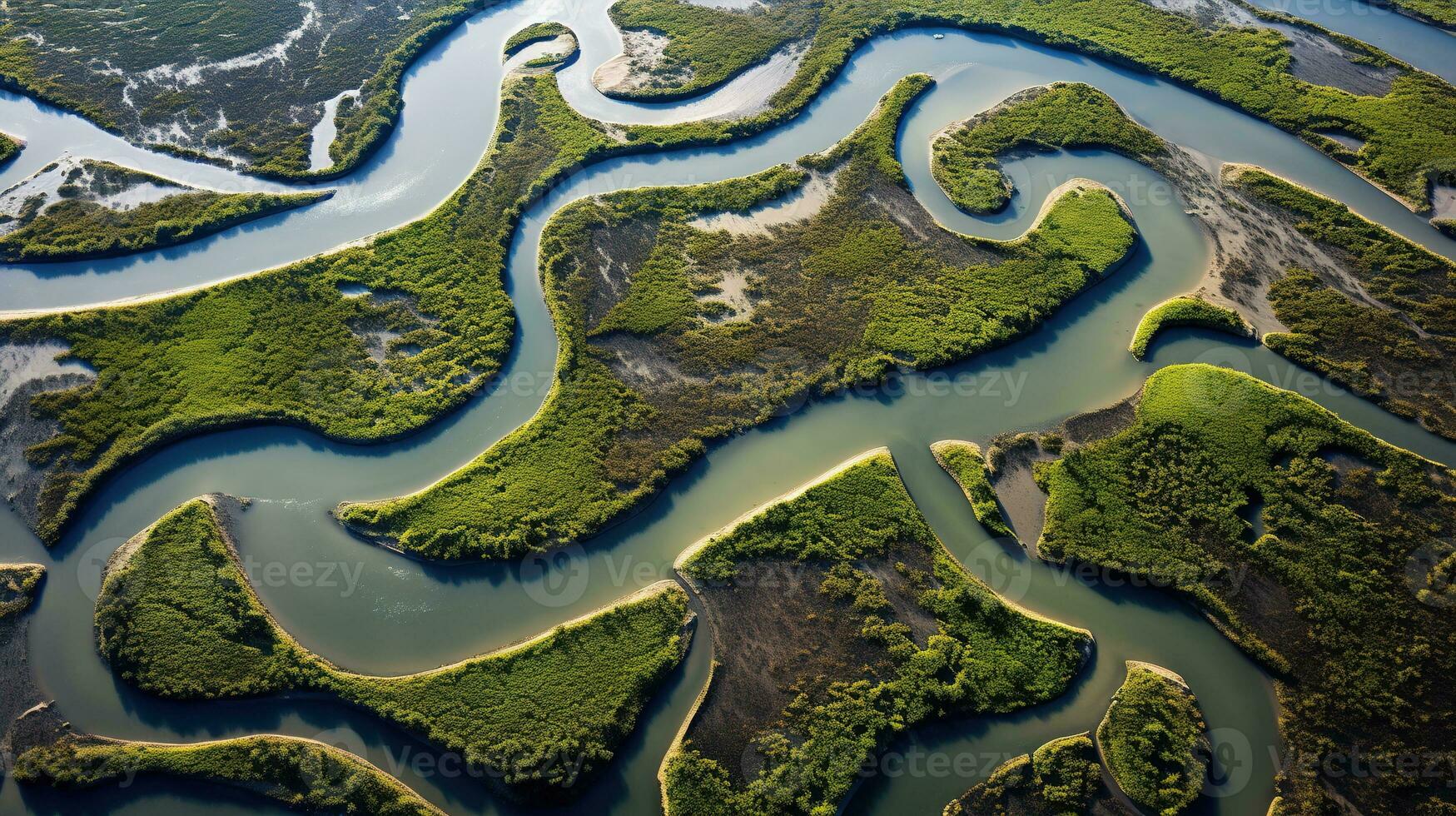 ai generado generativo ai, aéreo ver de laberinto vías fluviales, zumbido foto, hermosa paisaje foto