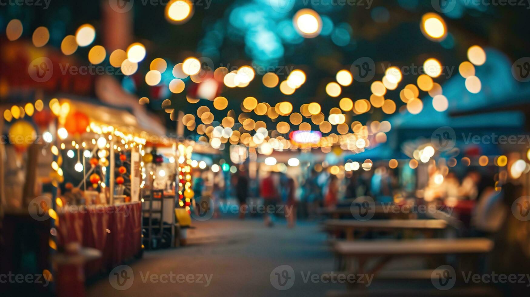 AI generated Generative AI, Food truck street festival, blurred lights background, atmospheric bokeh, muted colors photo
