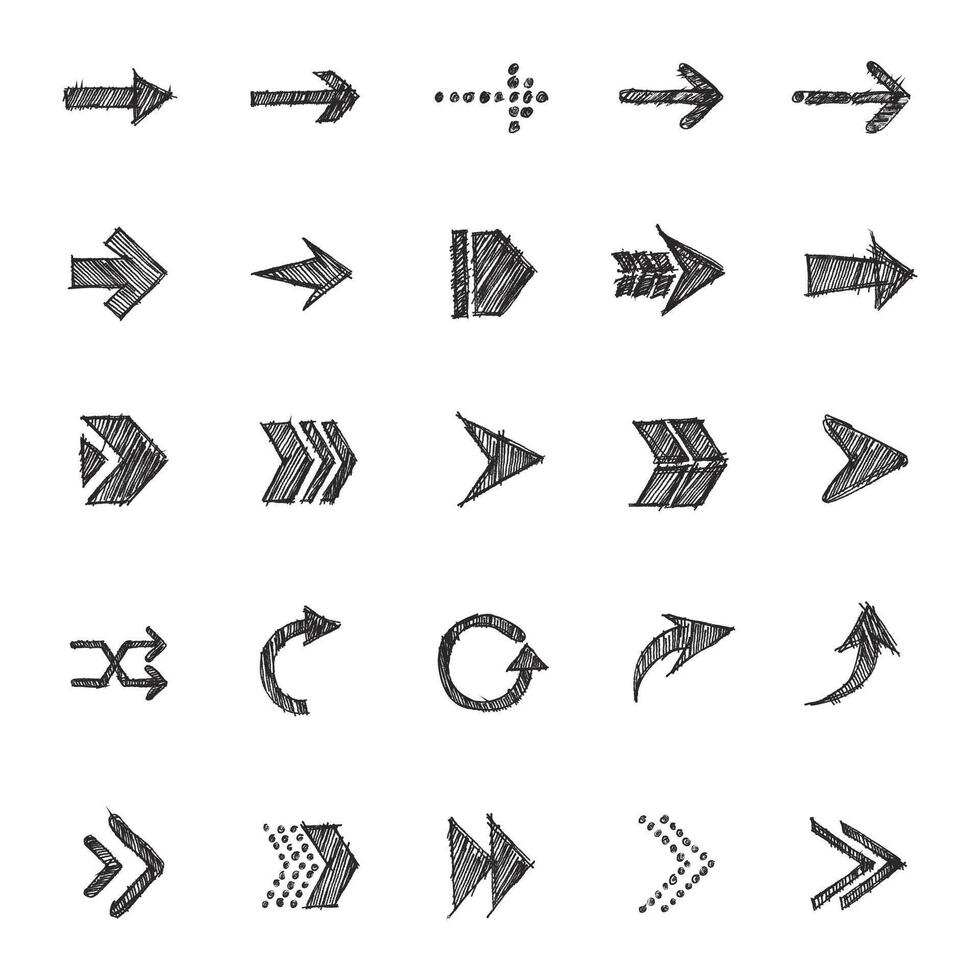 Arrows hand drawn doodle icons set. Vector illustration.