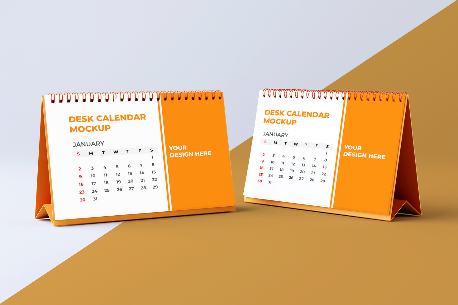 Two Horizontal desk calendar mockup top view psd