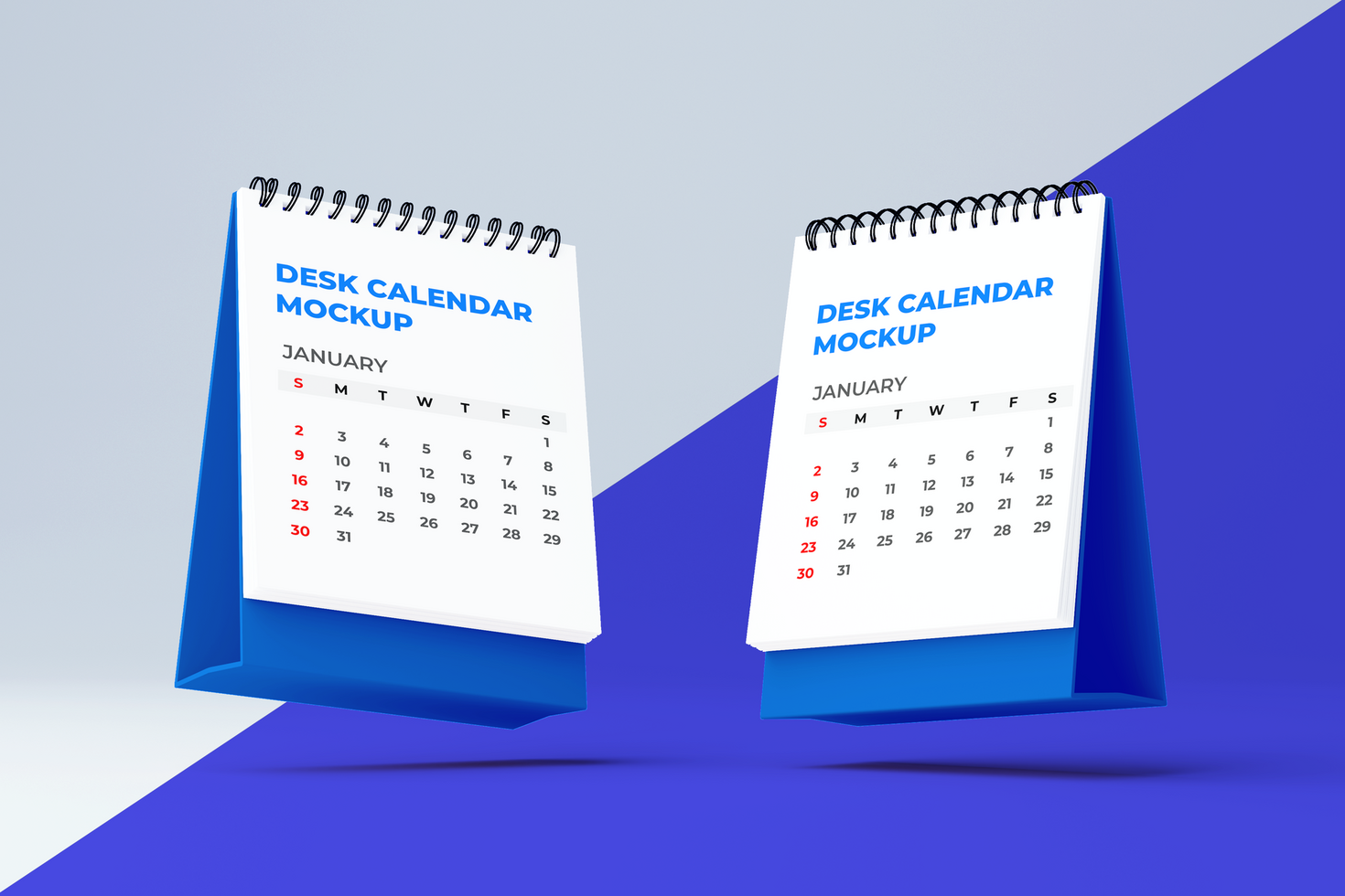 Two Floating vertical desk calendar mockup psd