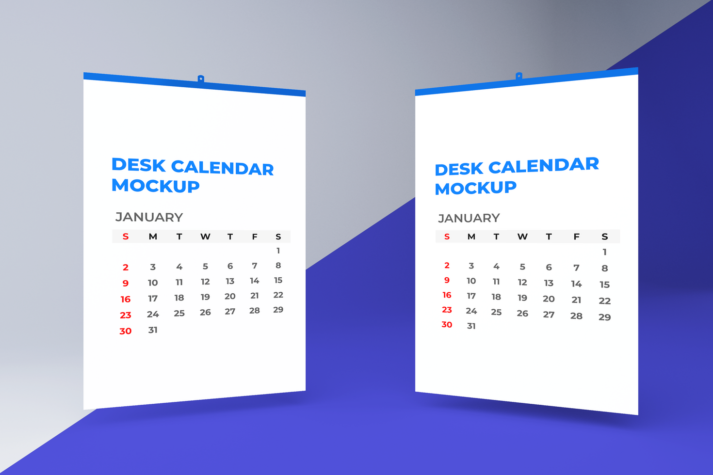 Two Wall calendar mockup front view psd