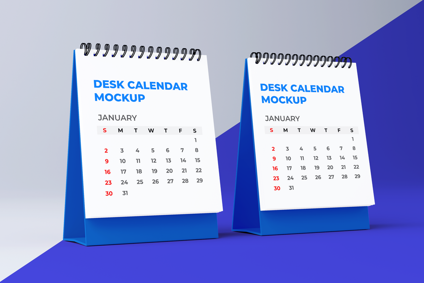 Two vertical desk calendar mockup side view psd