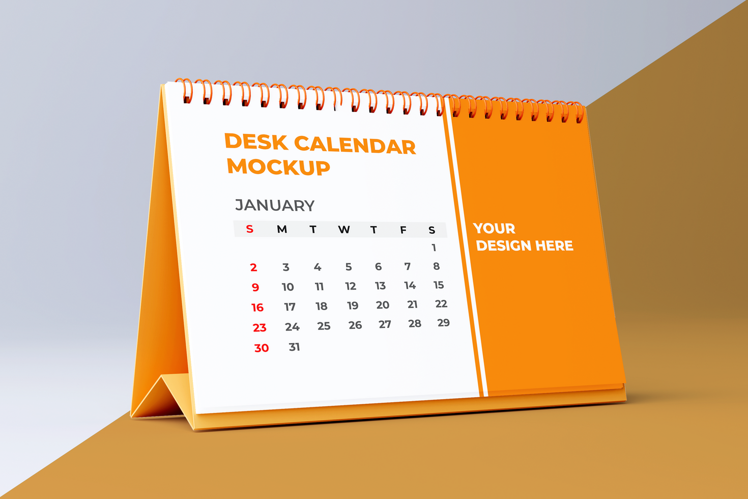 Desk calendar mockup side view psd