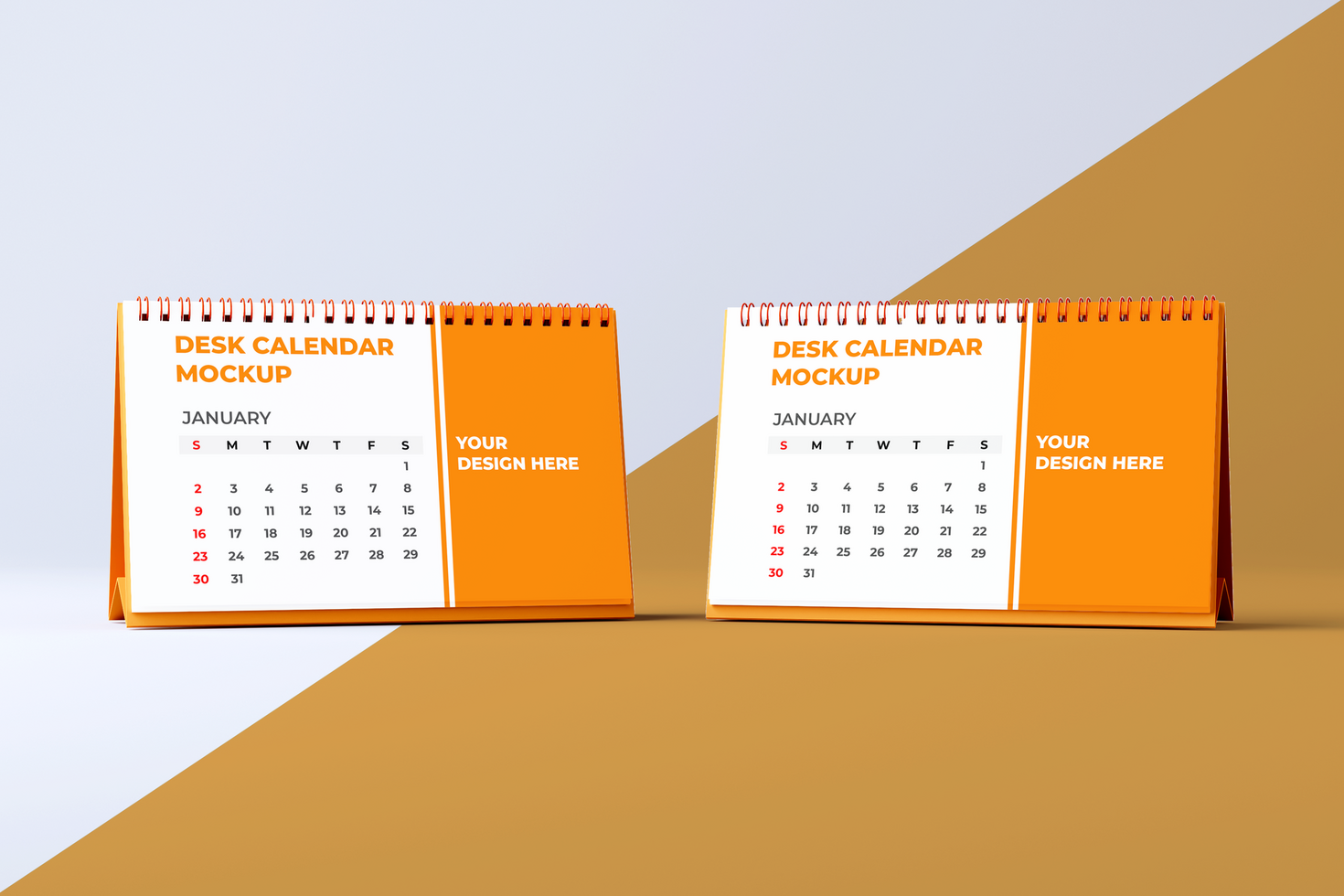 Two Horizontal desk calendar mockup front side view psd