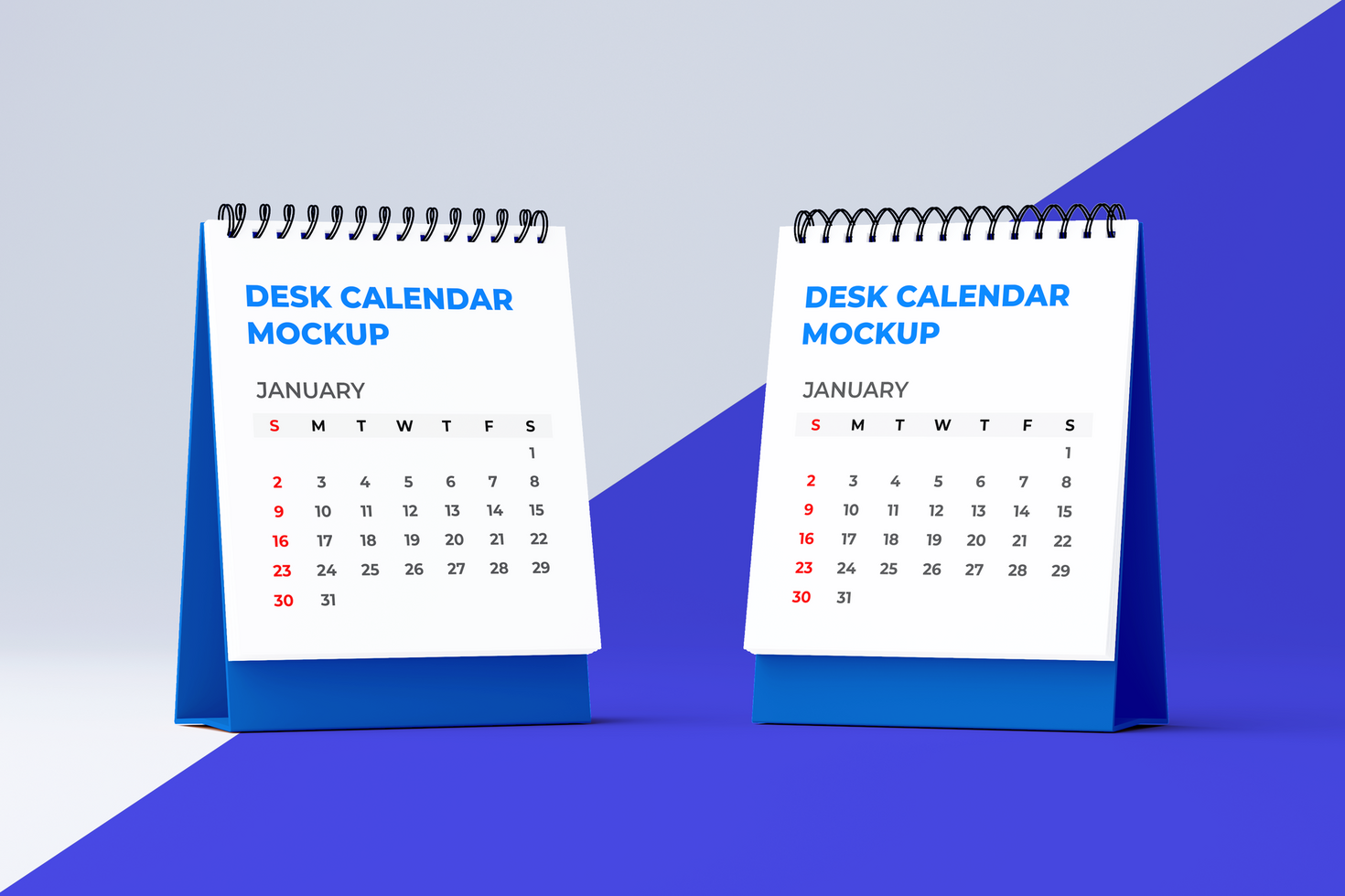 Two vertical desk calendar mockup front side view psd