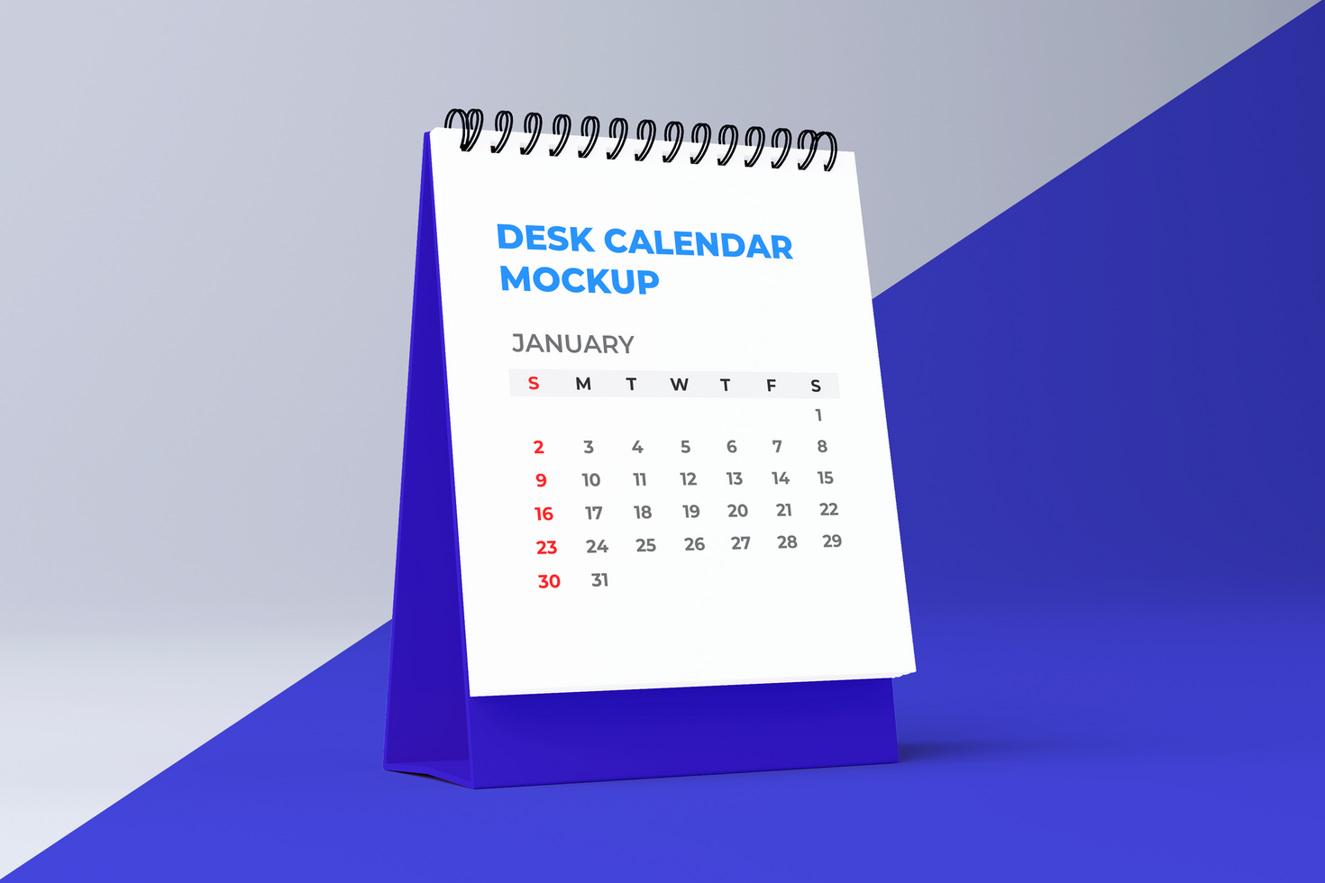 Vertical Desk calendar mockup side view psd